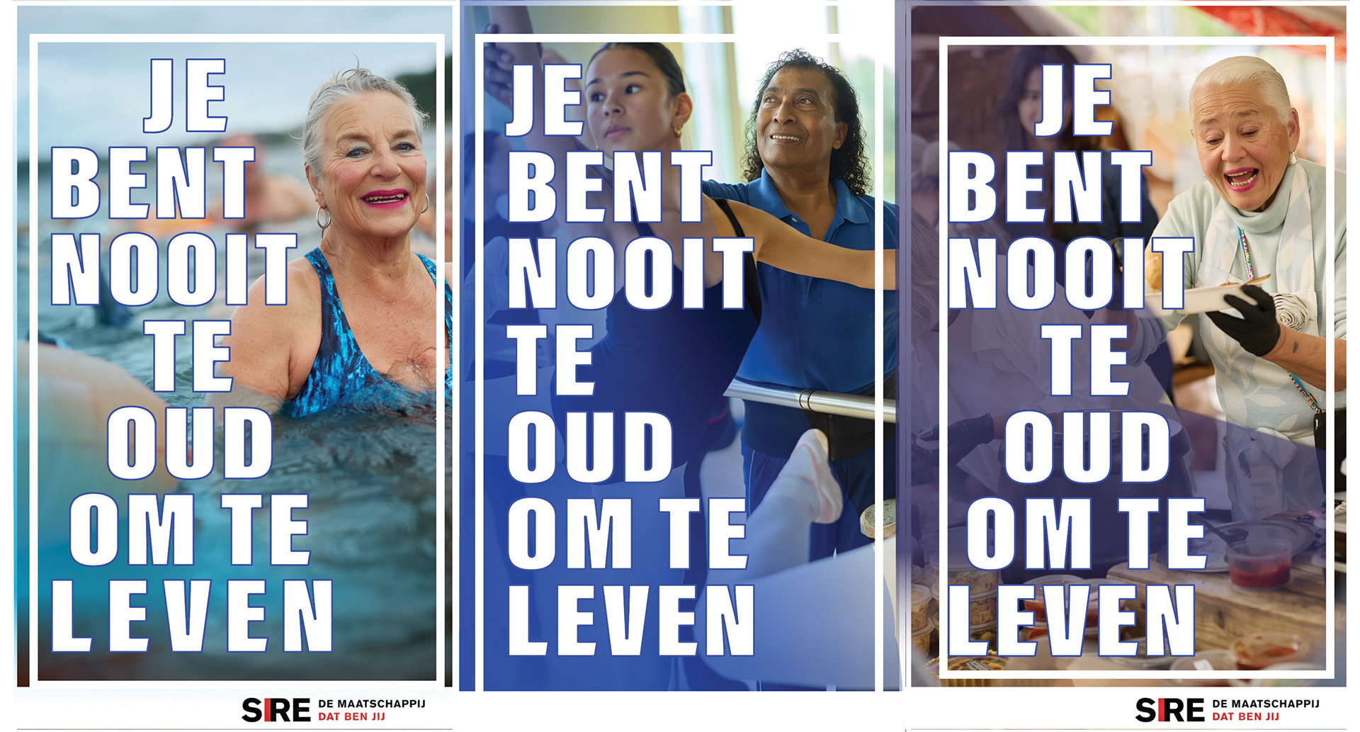 NA -Conceptueel herontwerp van drie campagneposters voor 50-plussers SIRE