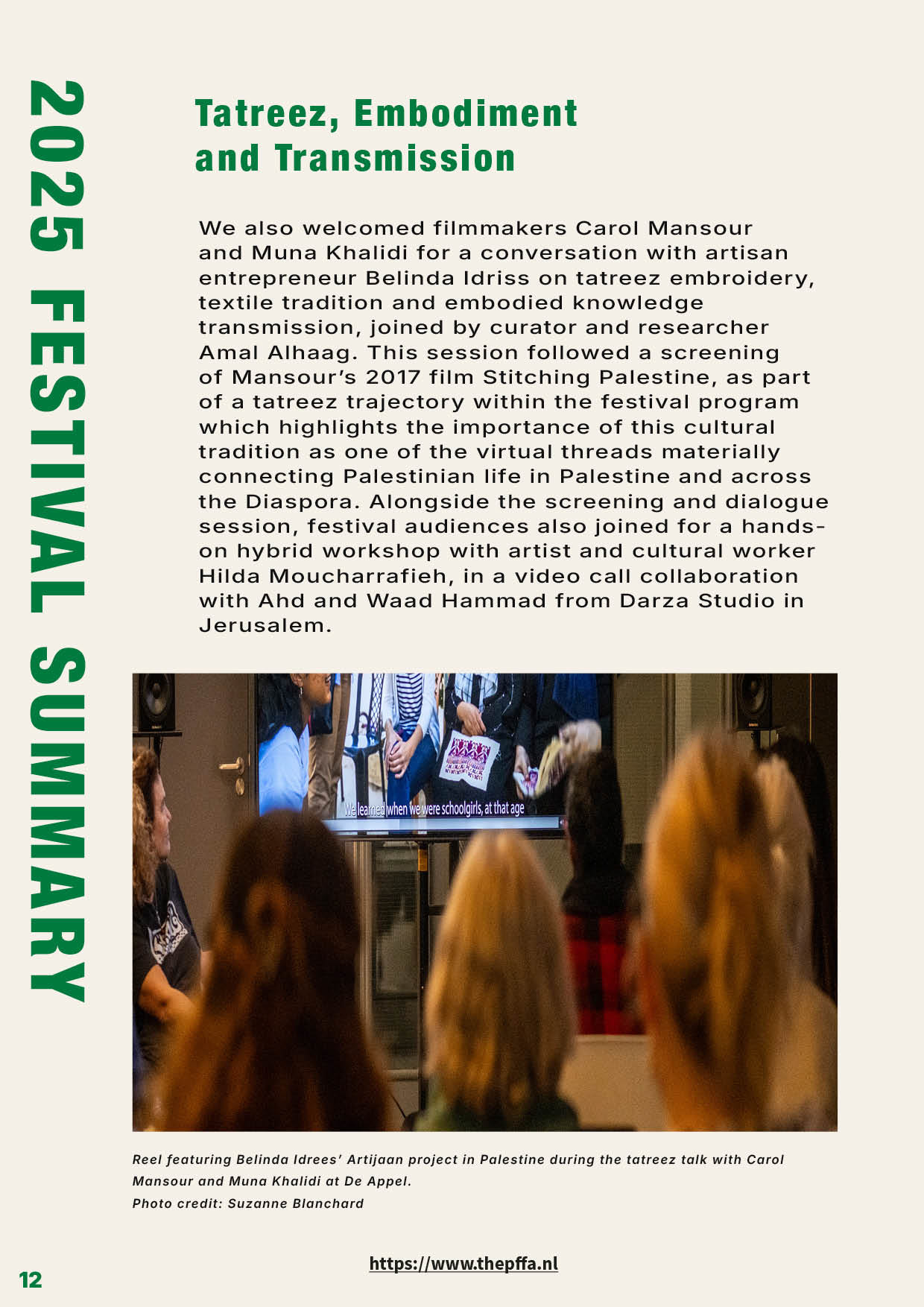 Editorial design van het 24 pagina’s tellende Jaarverslag 2025 voor het Palestinian Film Festival Amsterdam