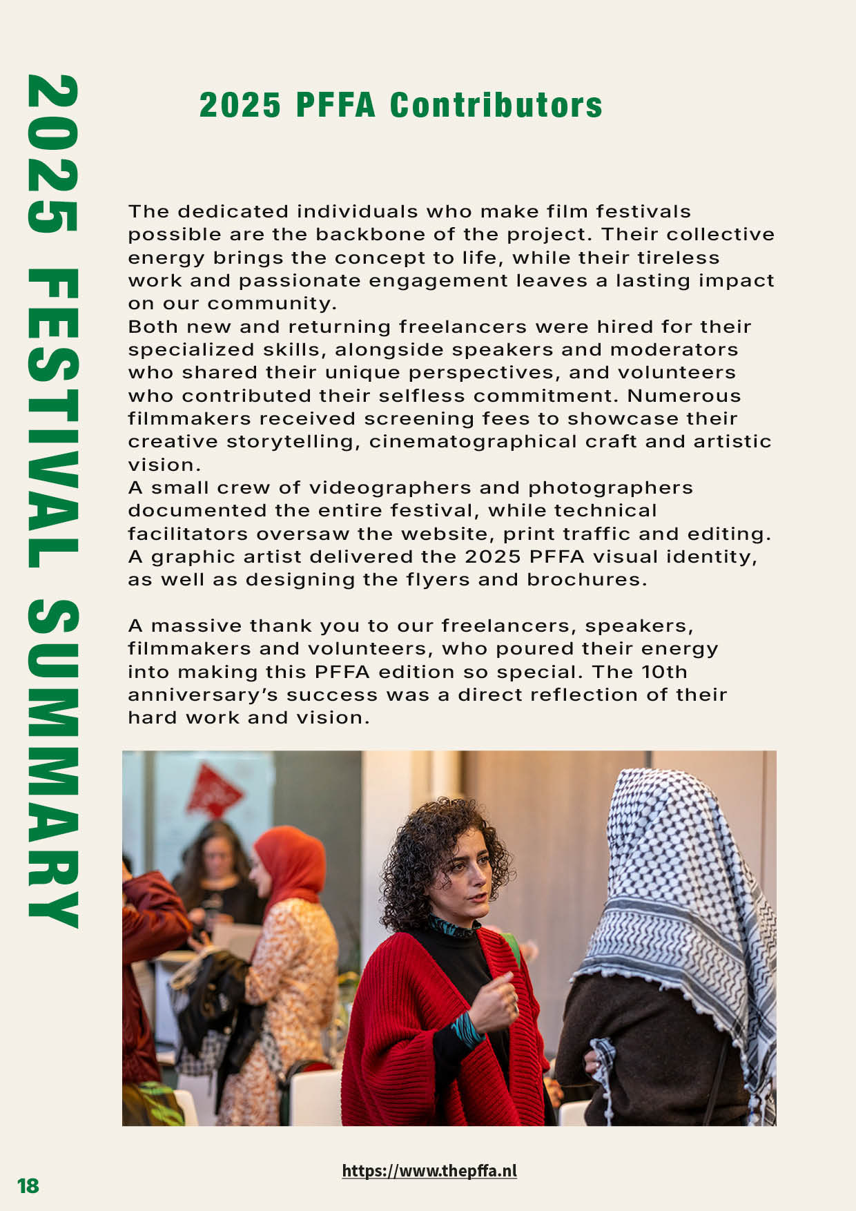 Editorial design van het 24 pagina’s tellende Jaarverslag 2025 voor het Palestinian Film Festival Amsterdam
