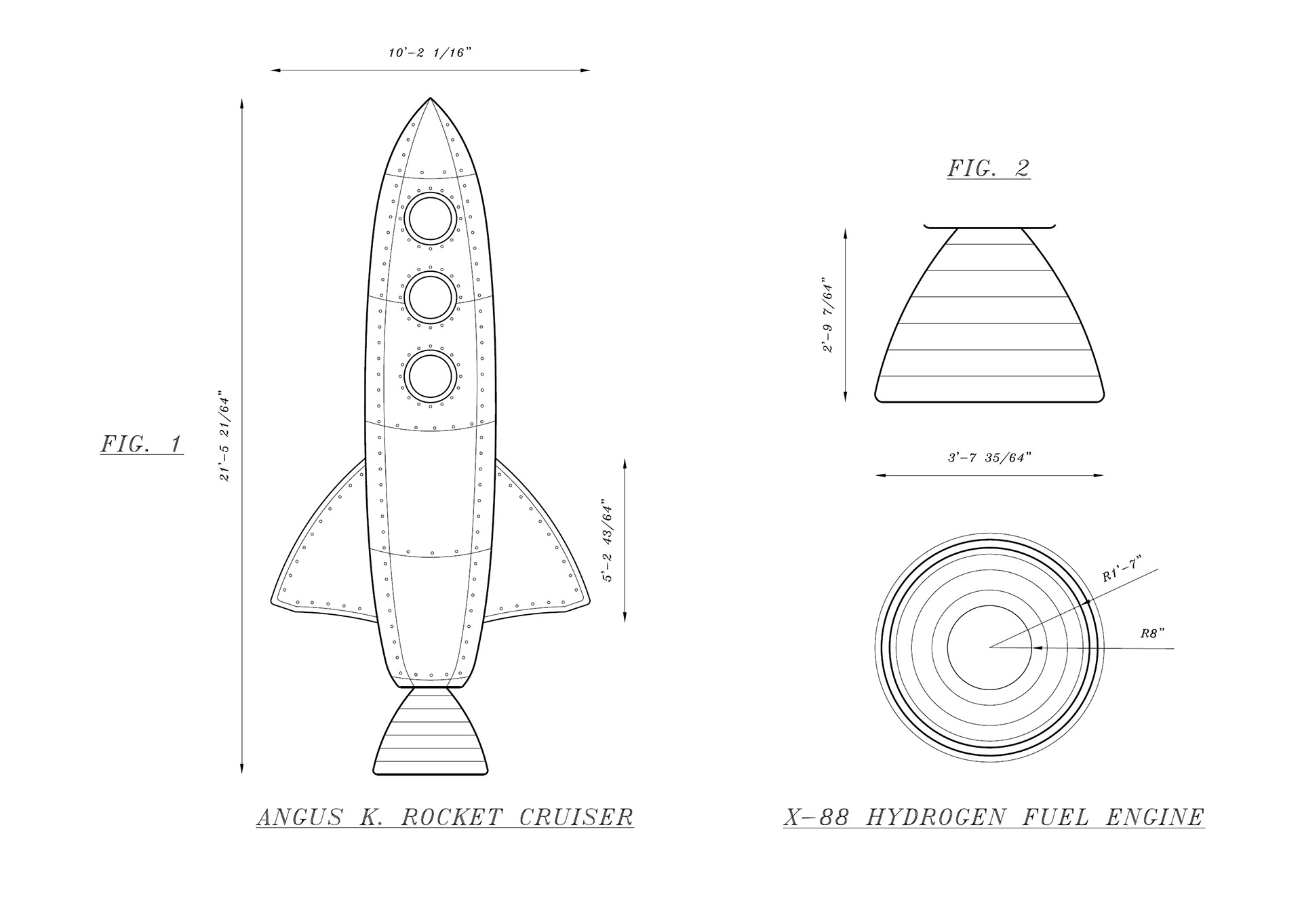 Retro rocket ship schematic.