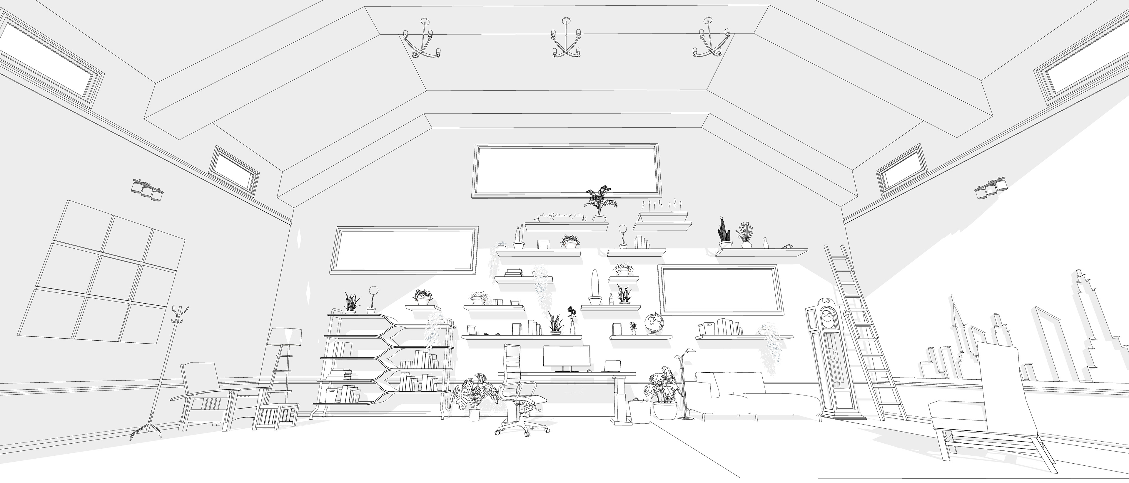 Big old attic office.