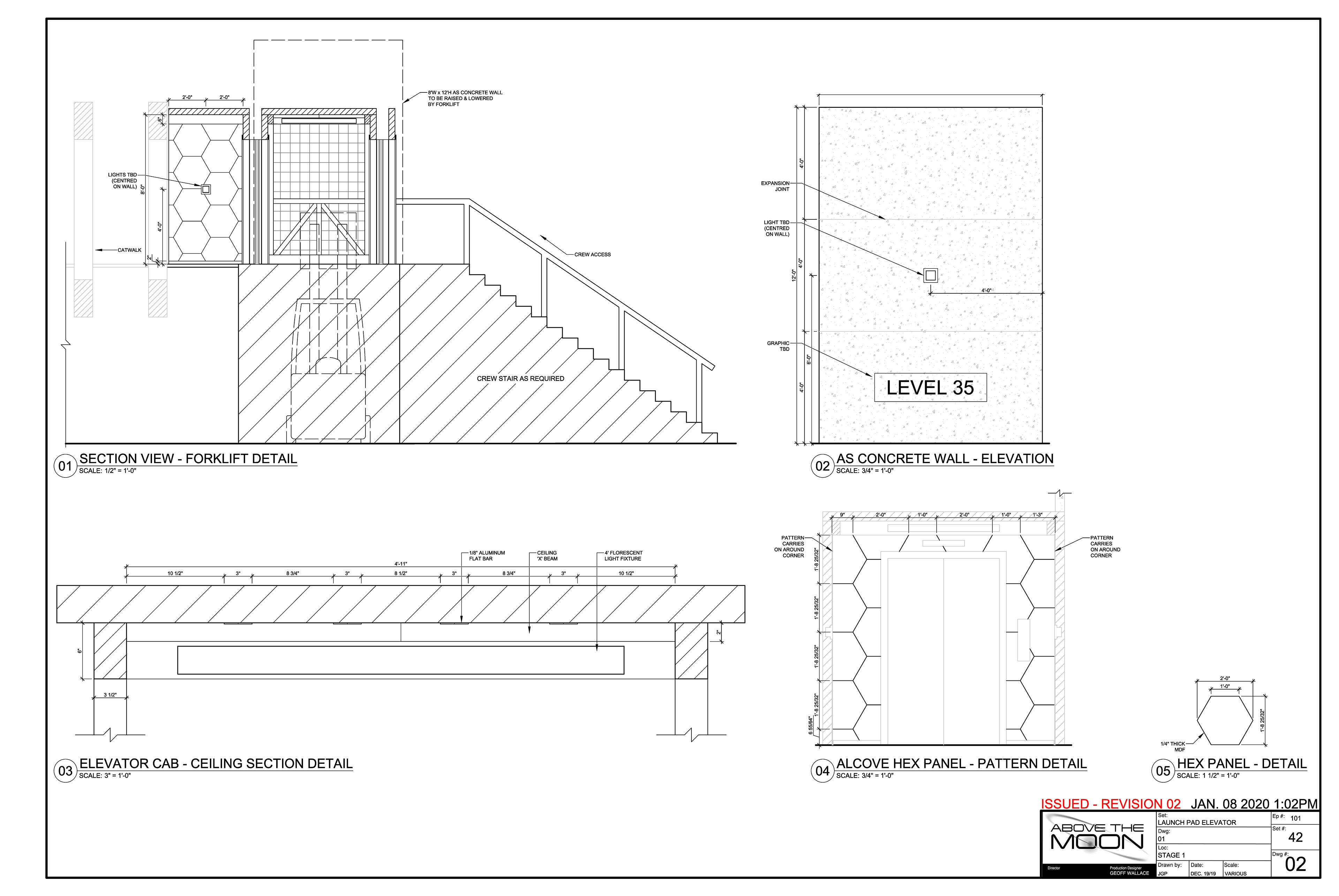 Elevator set construction drawings.