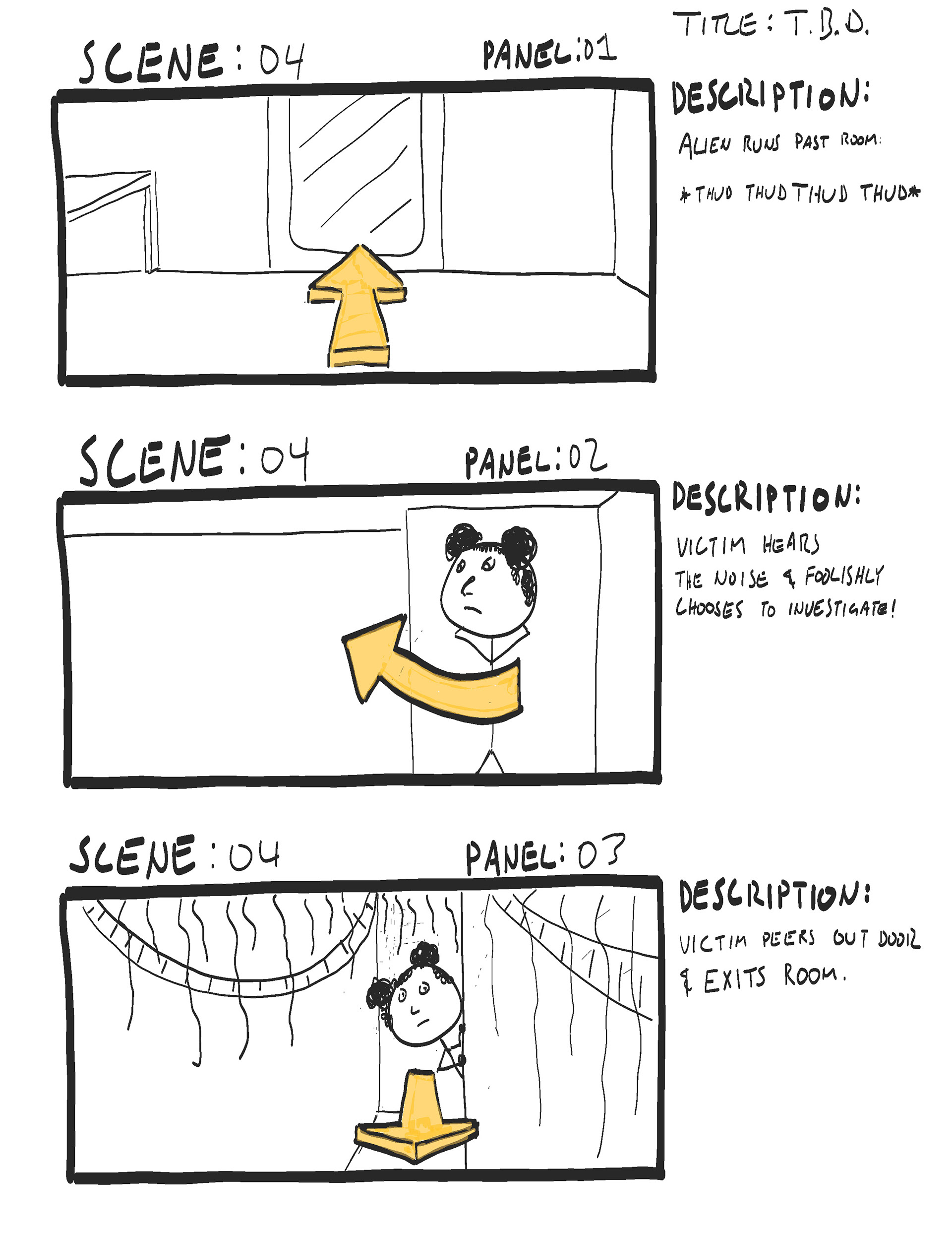 Kid's storyboards for their ailen movie.
