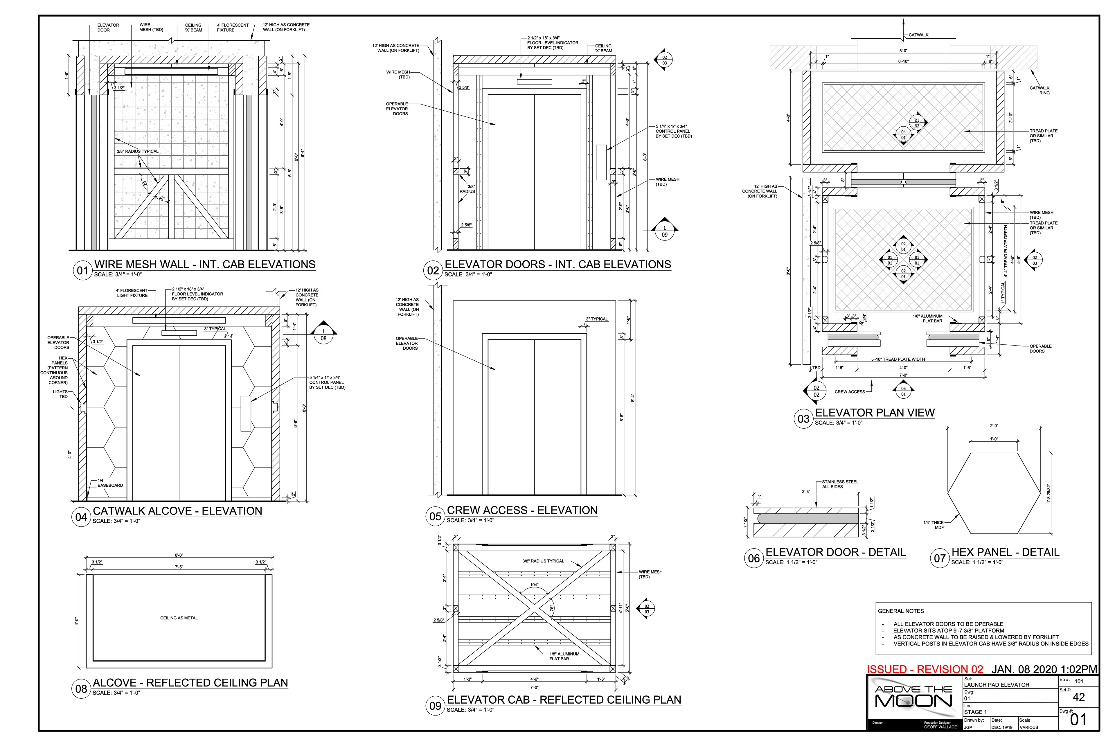 Elevator set construction drawings.