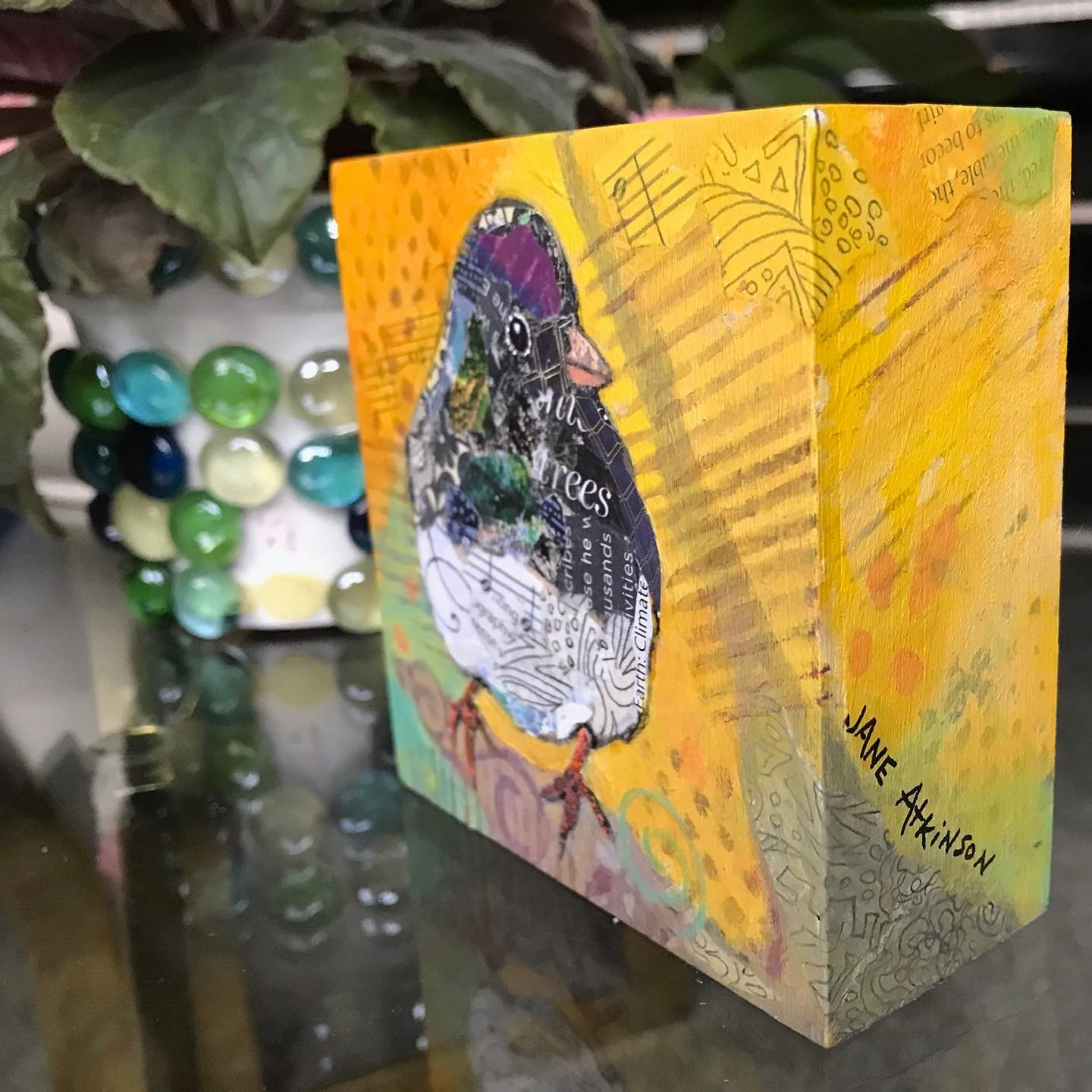 Black-Eyed Junco, 4" x 4" Miniature, Mixed Media on Cradled Board, $60.00