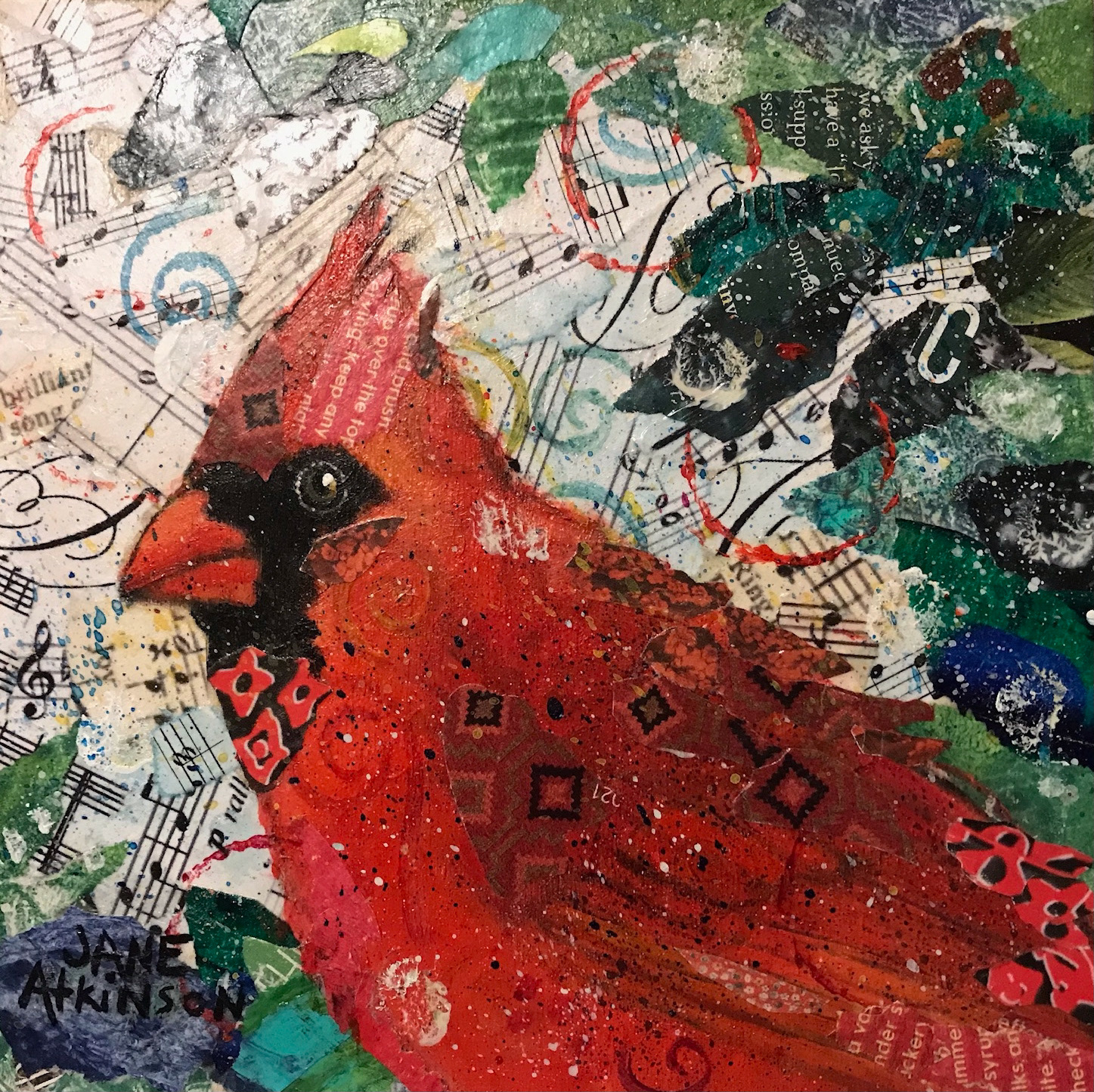 SOLD: Red Prince, miniature 6" x 6", Mixed Media