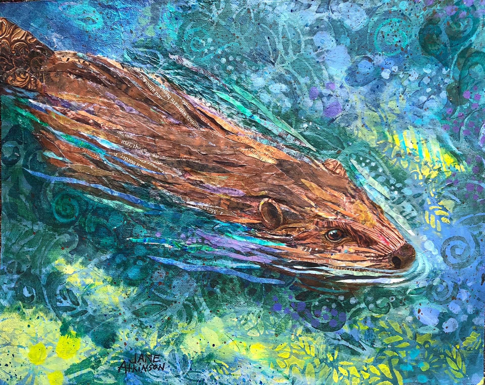 Power Swimmer, 10"w x 8"d, Mixed Media on Fabriano 120 lb paper, unframed, $180.00