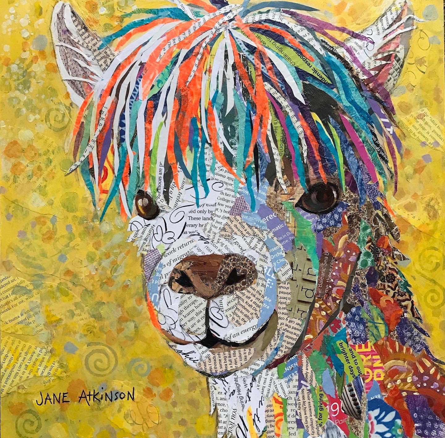 SOLD: Neon Alpaca, 12" x 12", Mixed Media,