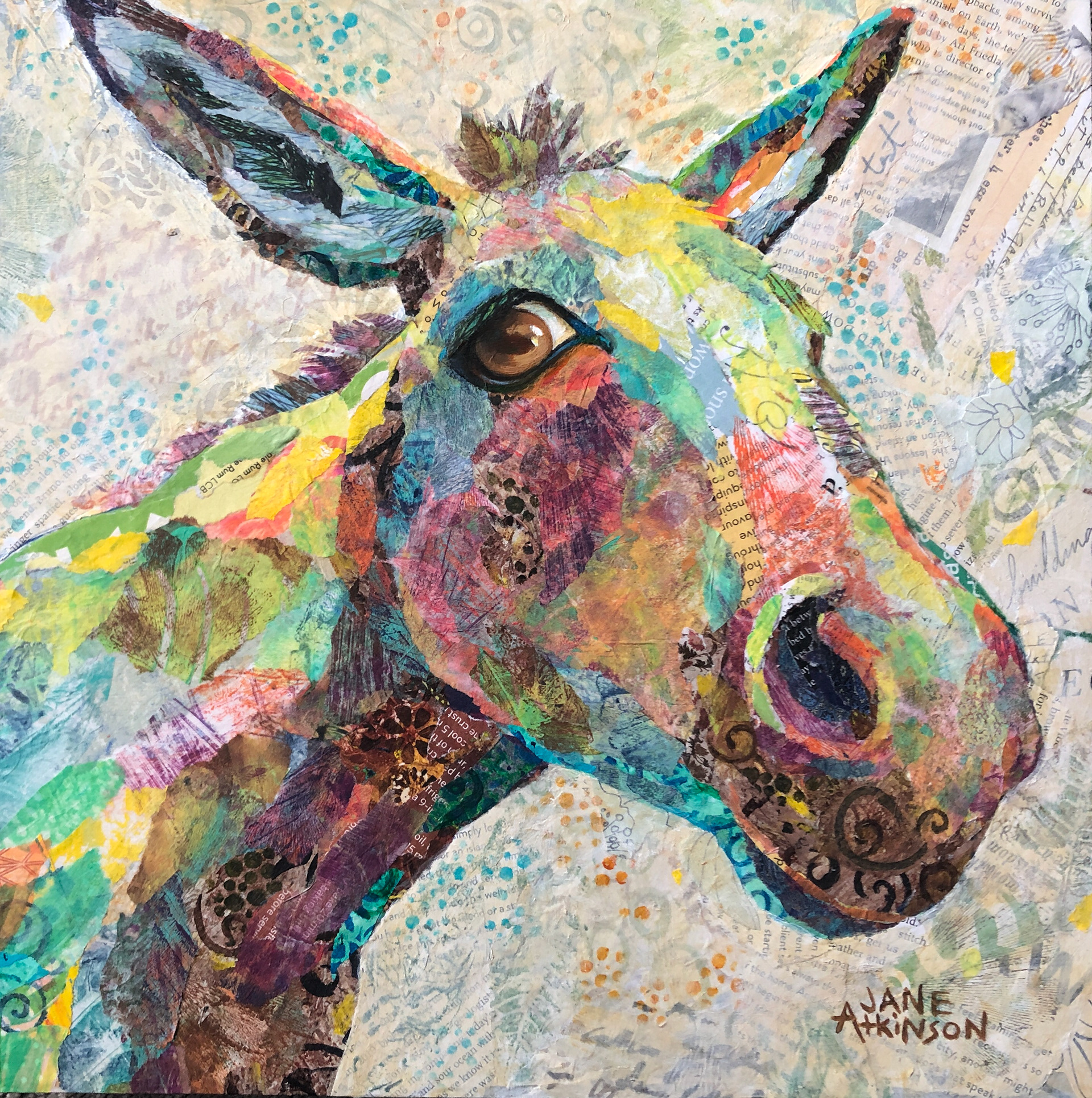 SOLD, Pebbles At Eeyore Acres, Mixed Media on Gallery Cradled Board, 12" x 12"