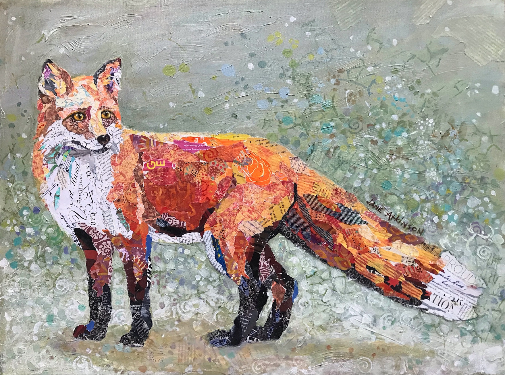 Red Fox In Snow, 18"d x 24"w, Mixed Media on Gallery Stretched Canvas, $995.00