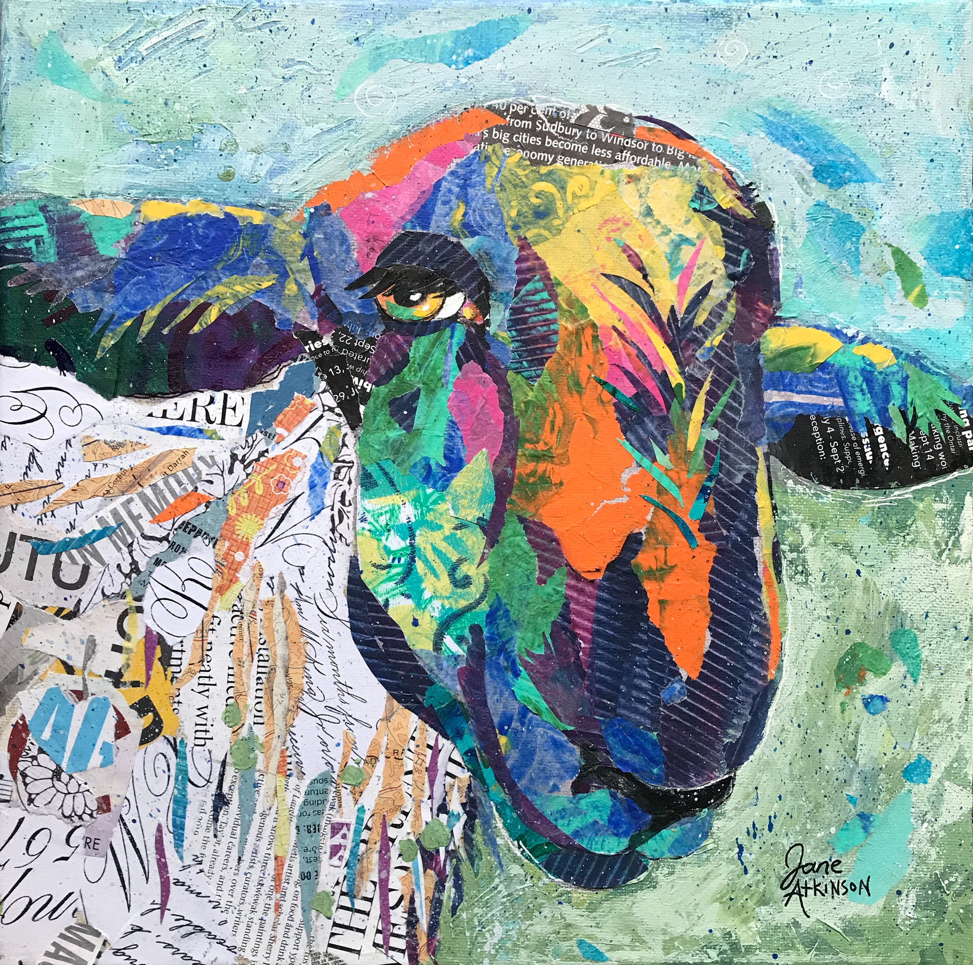 SOLD: Norman the Colourful Sheep, 12" x 12", Mixed Media on Canvas, $285.00