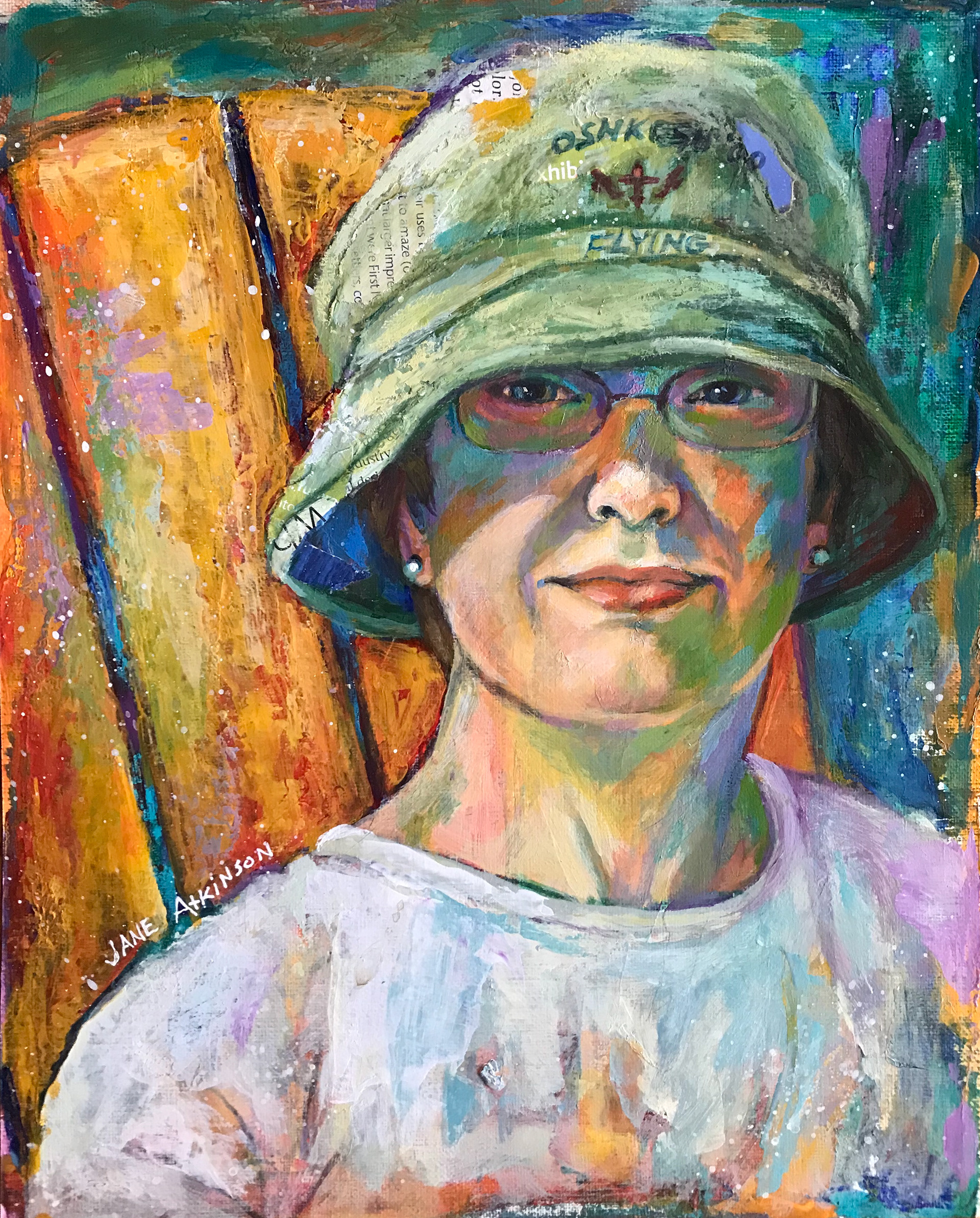 My Green Hat, 8"w x 10"d, Mixed Media on Canson Paper, $180.00 (Unframed)