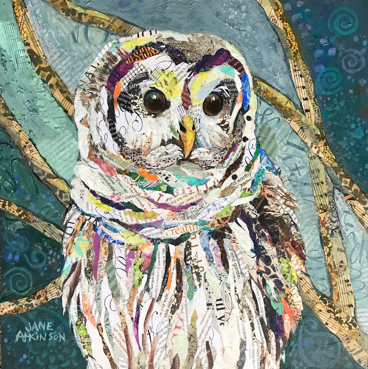 Night Watch (Barred Owl), 12" x 12", Mixed Media on Board, $290.00