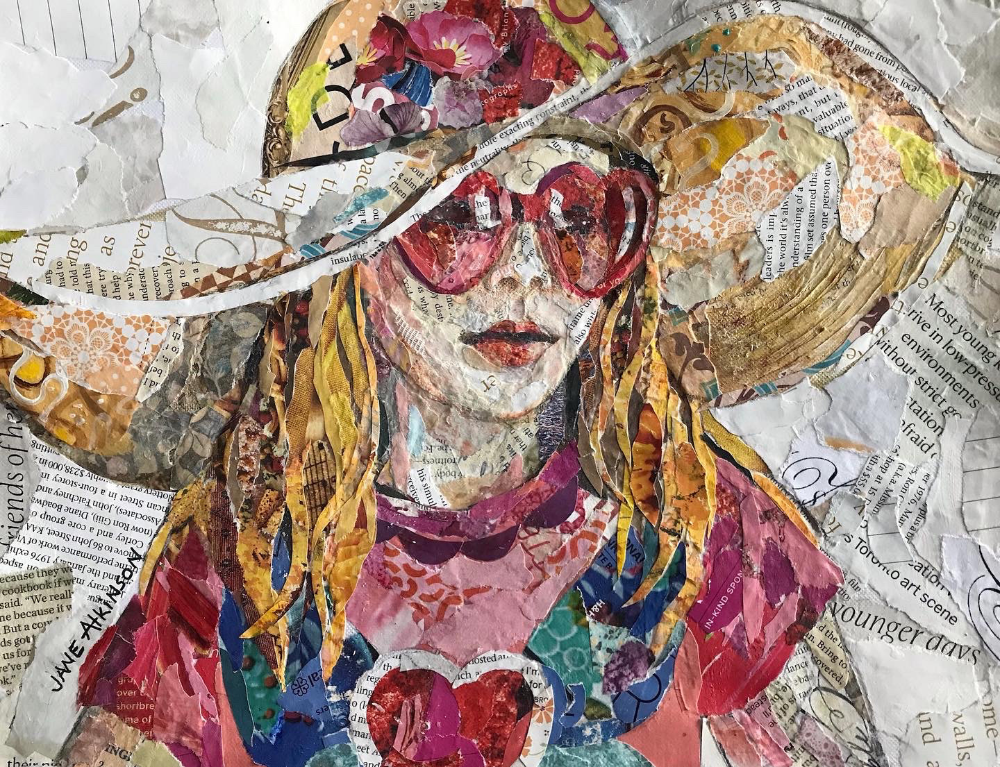 SOLD: Butterfly Girl, 9"d x 12"w, Collage on Canson Artist Paper