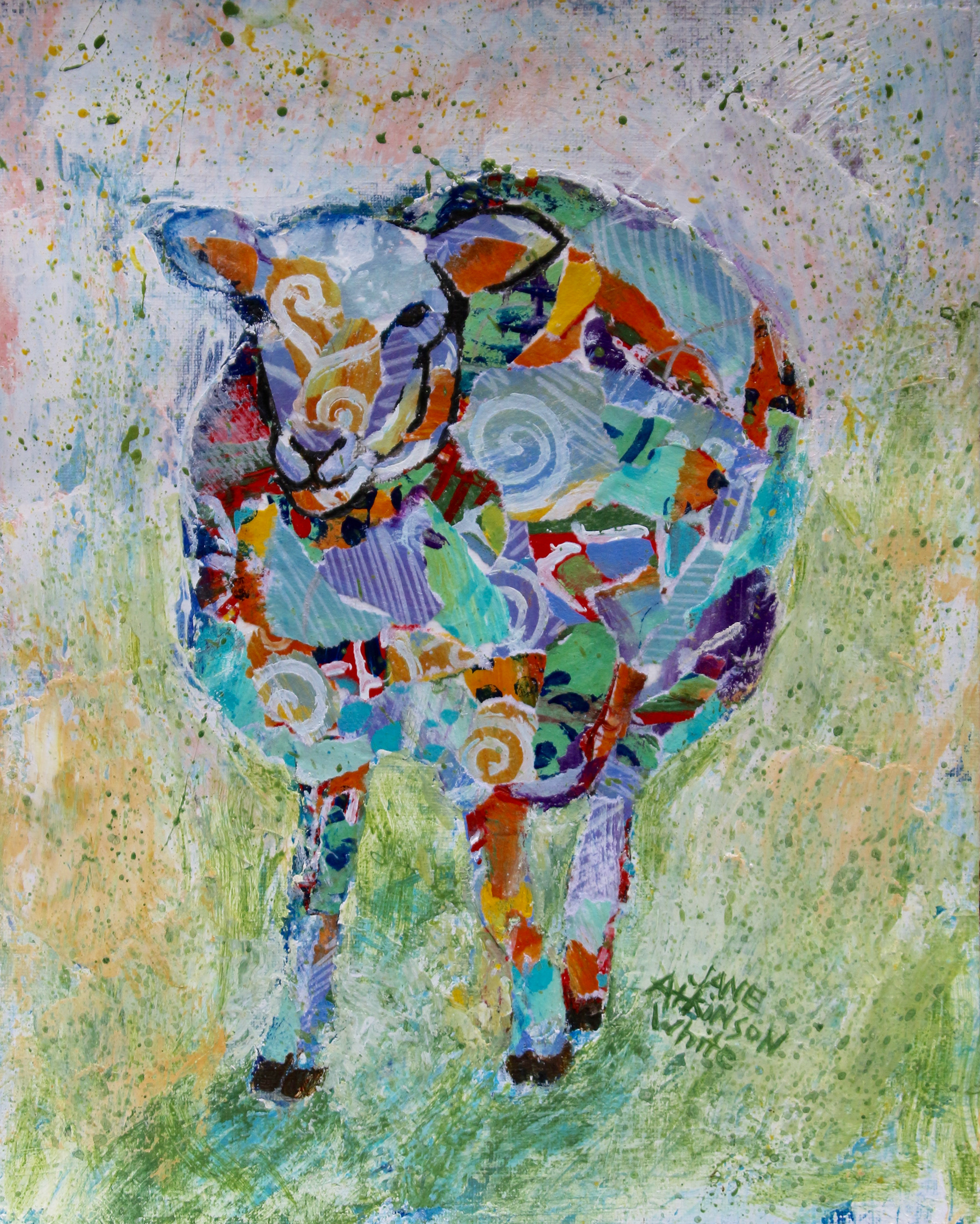 Colourful Sheep, 8" x 10", Mixed Media, $215.00 framed