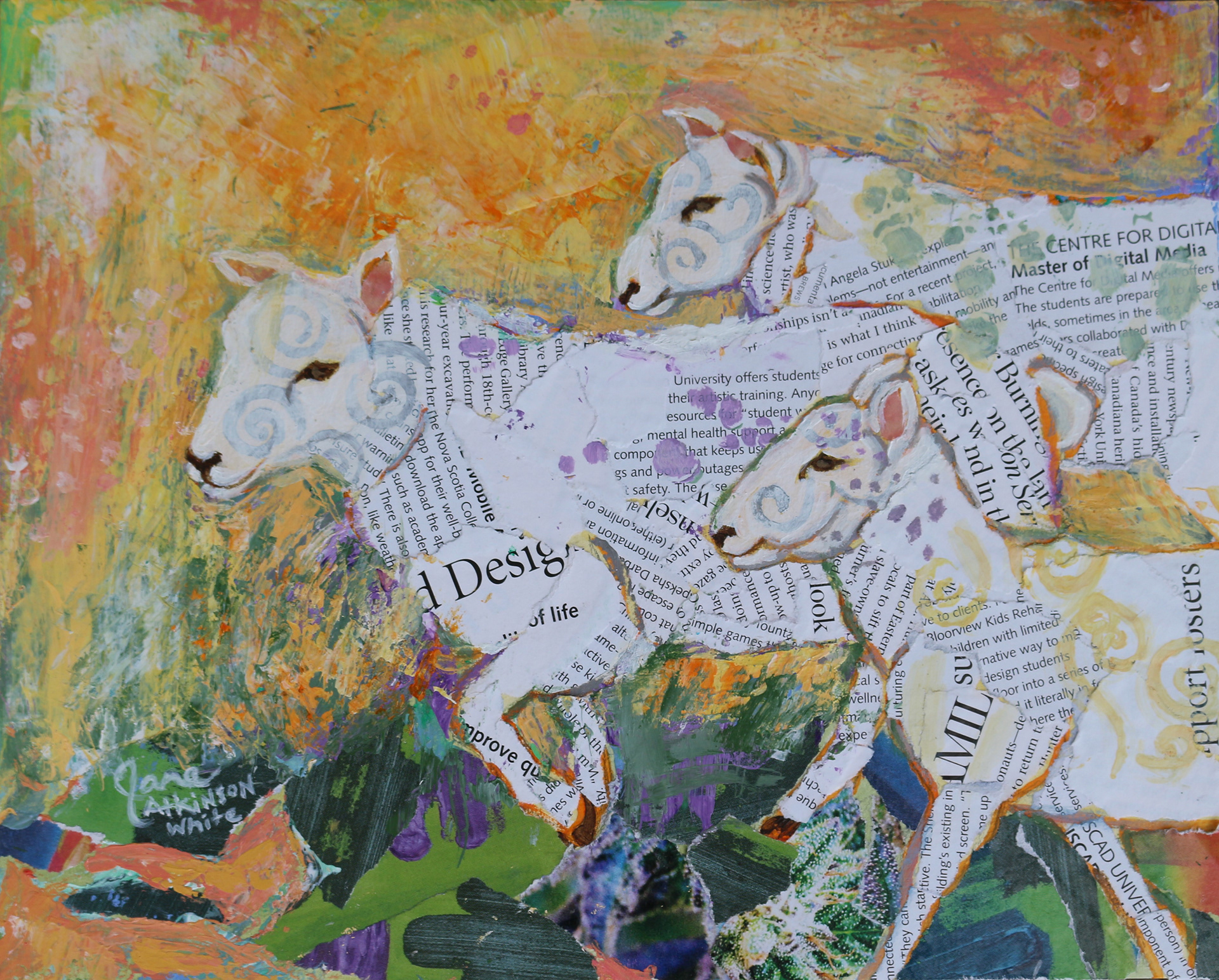 Frisky Sheep, 10" x 8", Mixed Media, $215.00 framed