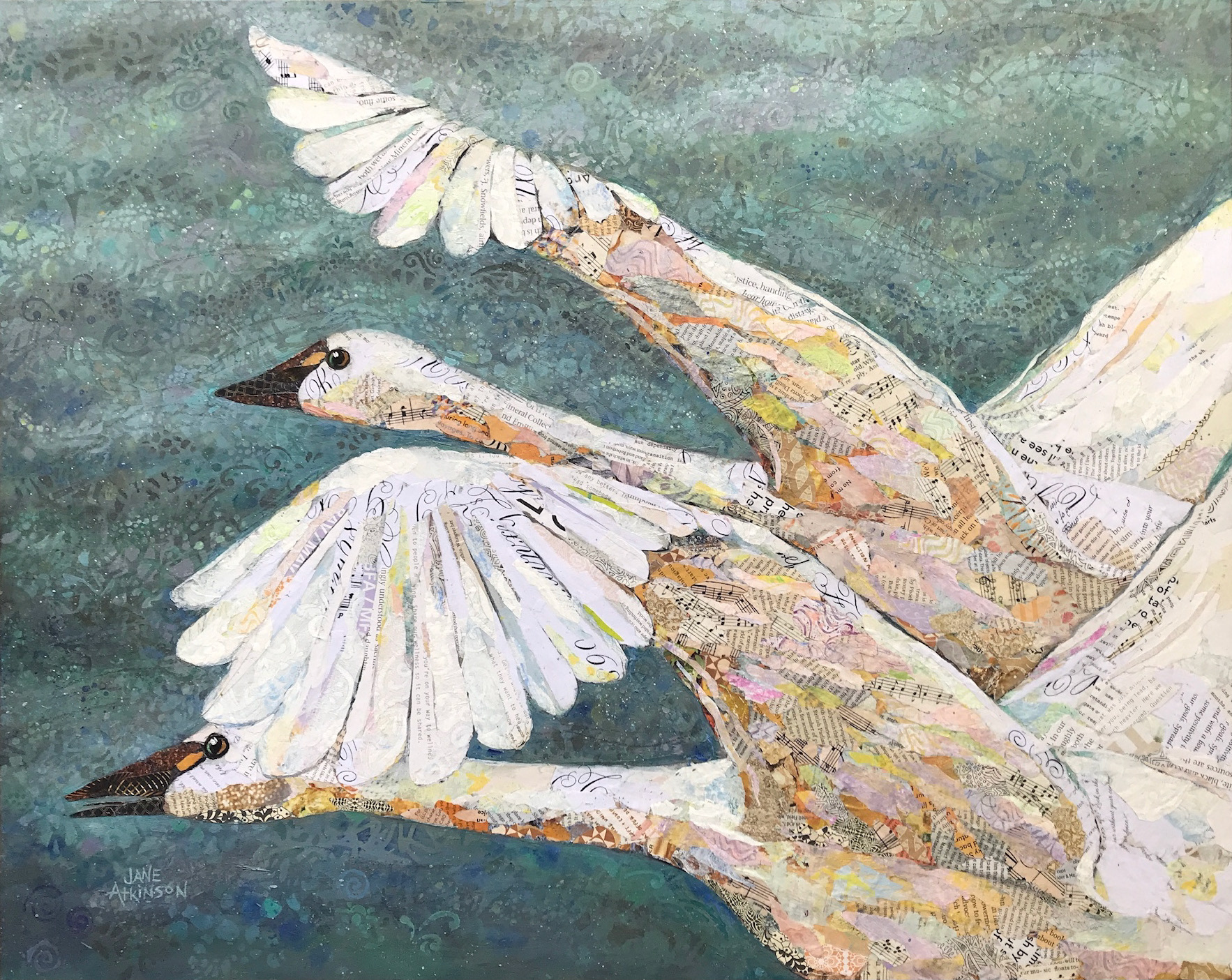 Tundra Swans Taking Off, 24"d x 30"w, Mixed Media on Gallery Canvas, $1800.00