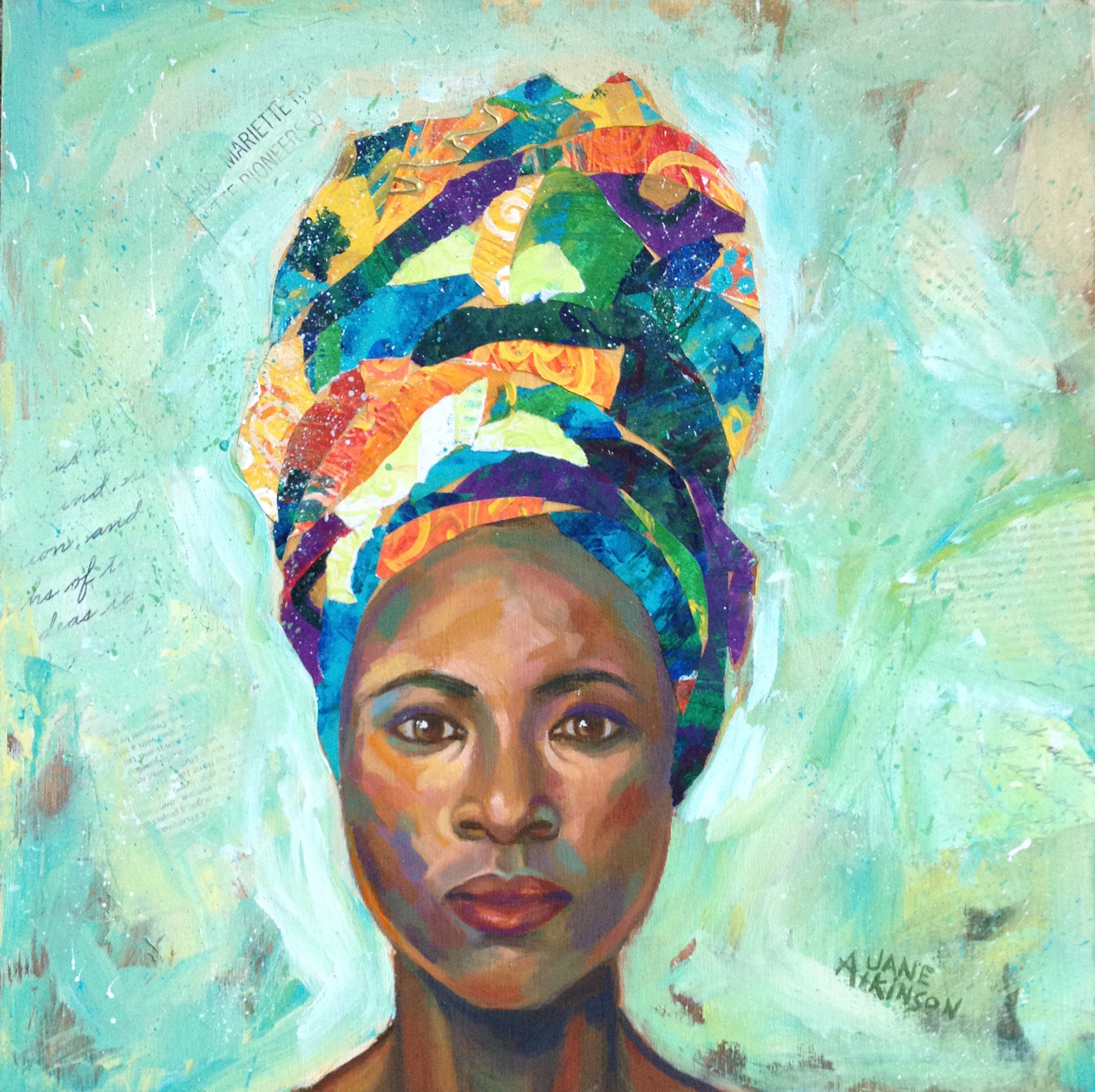 African Head Wrap, 14" x 14", Mixed Media on Wood Panel, $275.00