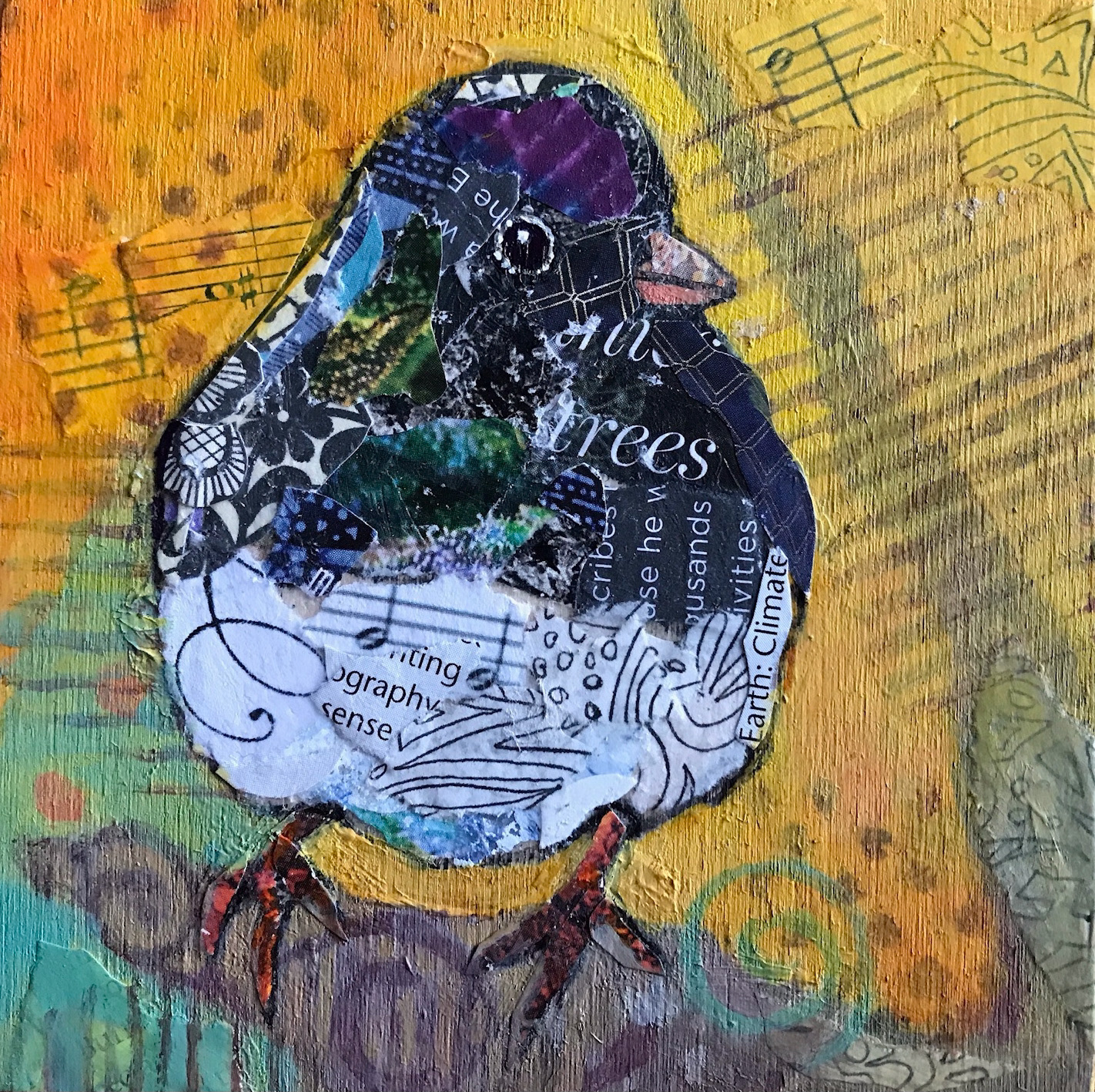 SOLD: Black-Eyed Junco, 4" x 4" Miniature, Mixed Media on Cradled Board
