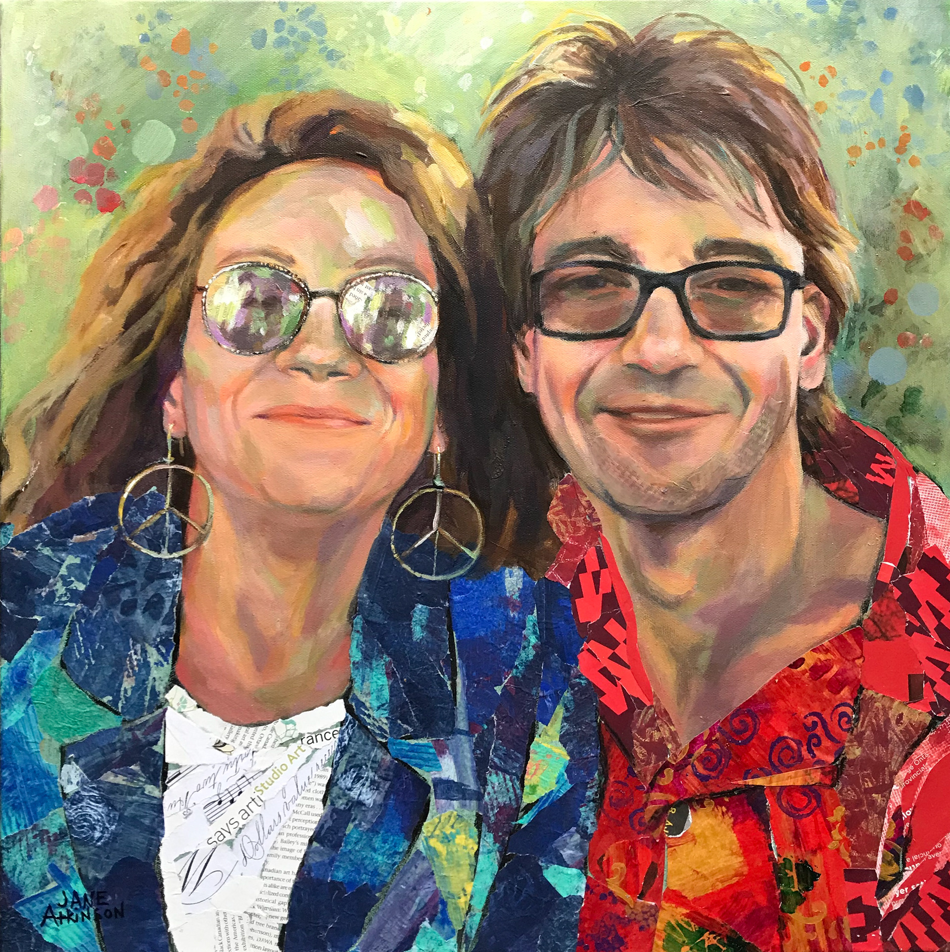 SOLD, Petra And Eddie, 20" x 20", Mixed media on canvas, $975.00