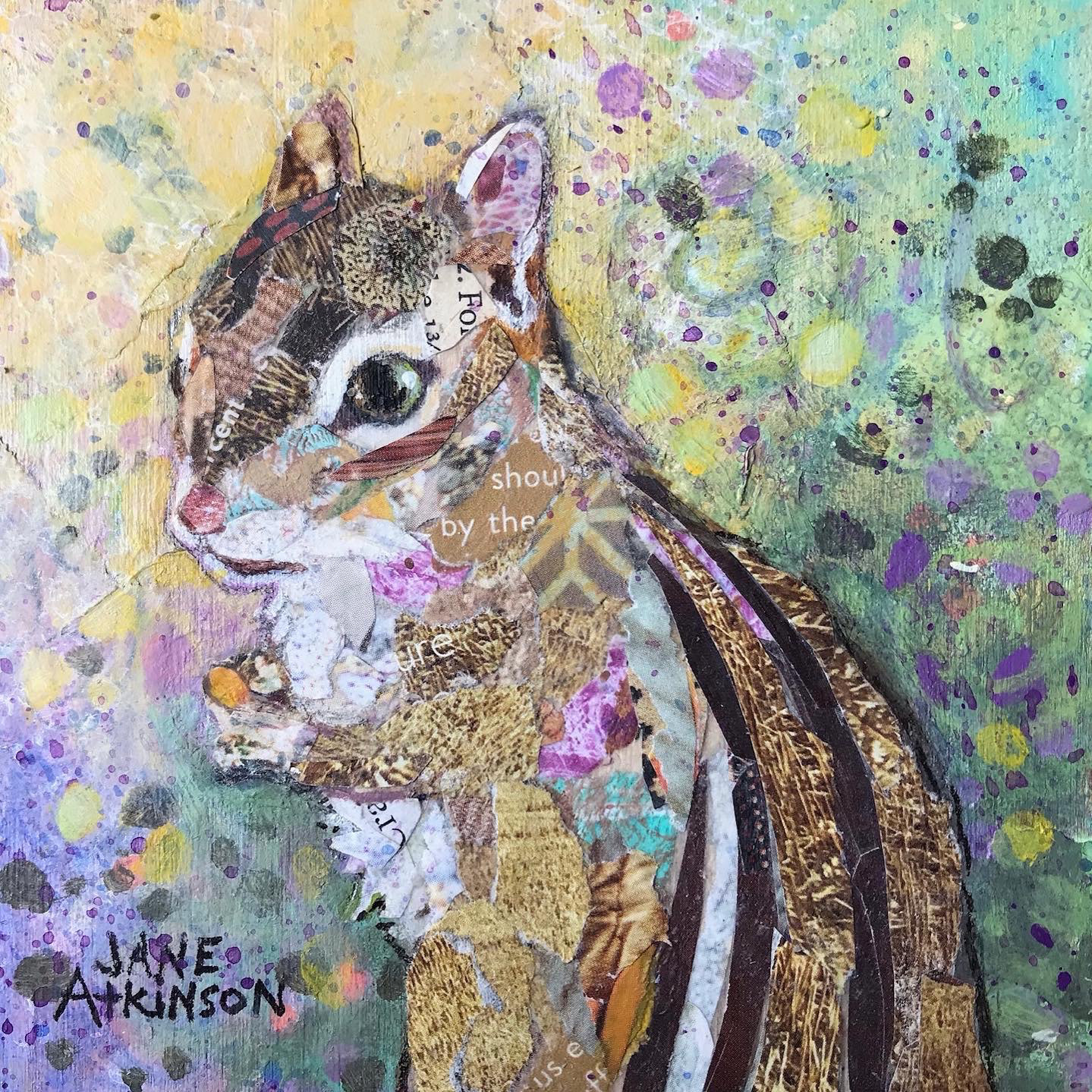 Chipmunk with Peanut, 4" x 4" miniature, Mixed Media on Cradled Board
