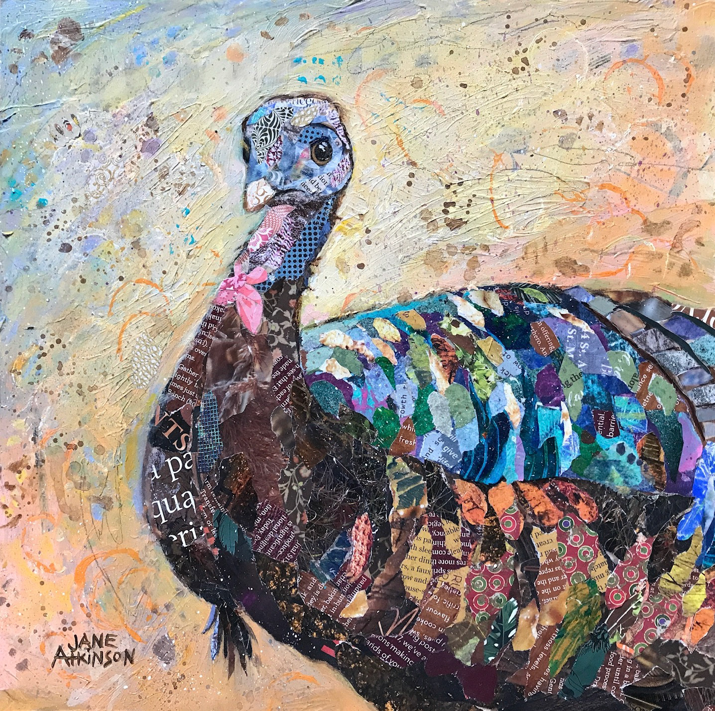 The Bashful Jake (Young male wild turkey), 12"d x 12"w, Mixed Media on Cradled Board, $285.00