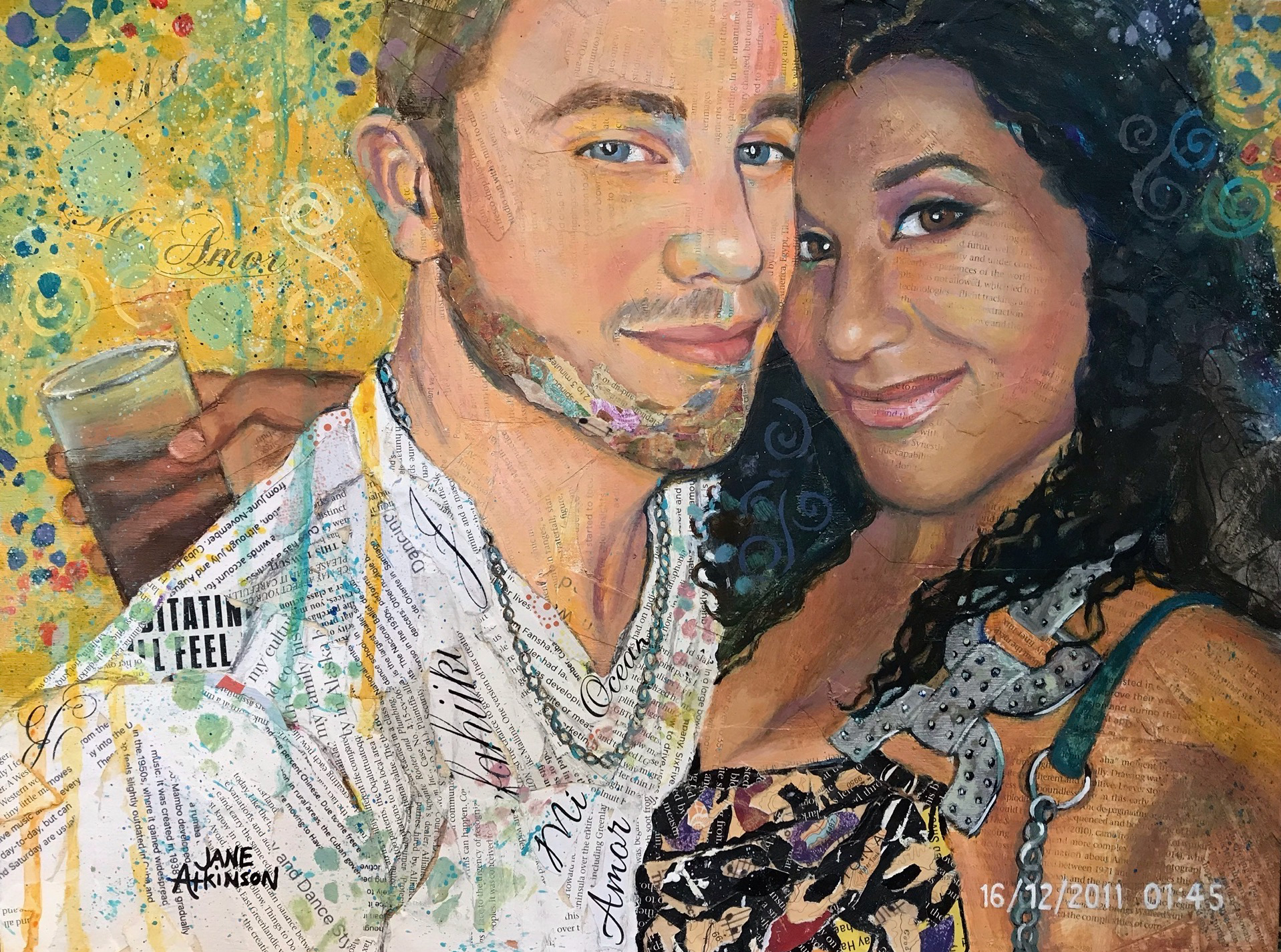 Commissioned: Mi Amor, 12"d x 16"w, Mixed Media on Cradled Wood