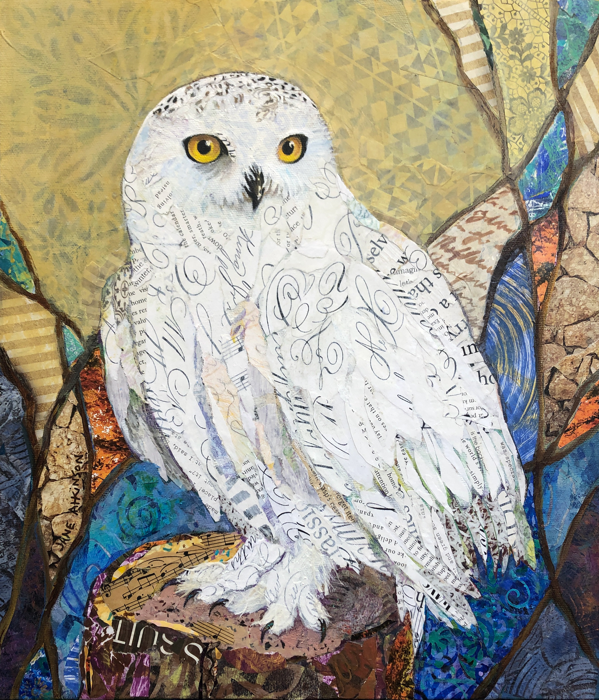 Winter Sun, 12"w x 14"h x 1.5"d, Mixed Media on Canvas, $425.00