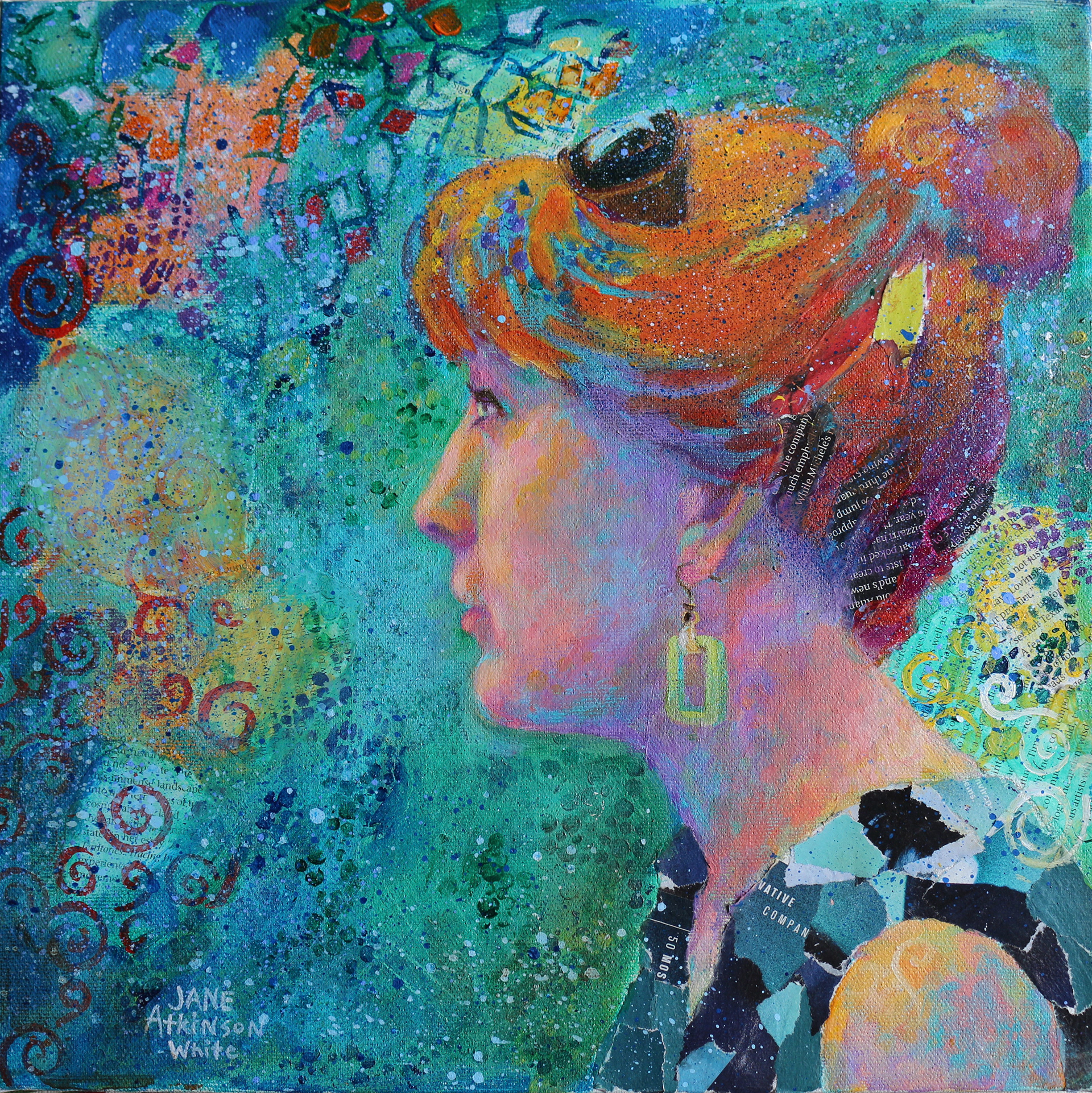 SOLD: Lovely Lady, 12" x 12", Mixed Media on Canvas