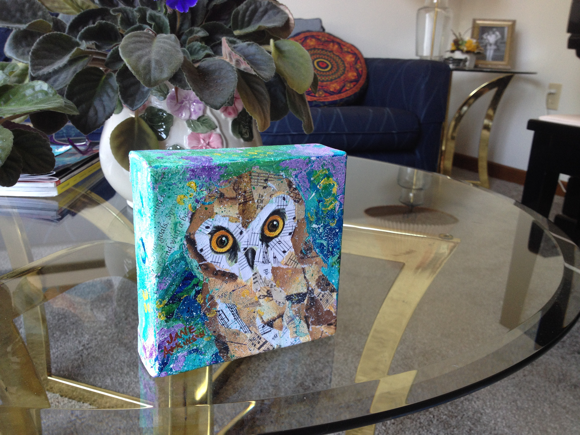  Northern Saw-Whet Owl 3, 5" x 5", Mixed Media on Canvas, Artist's Collection