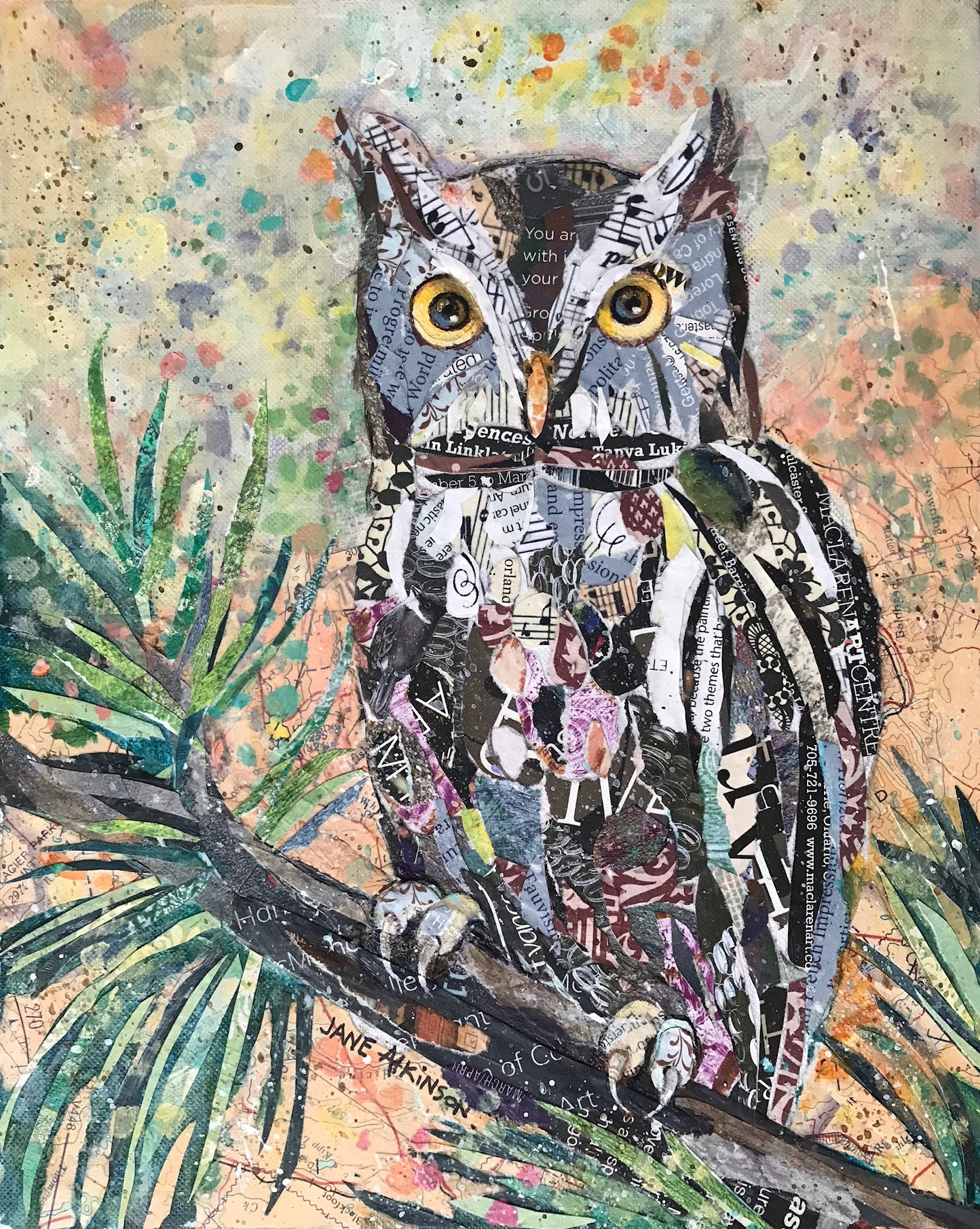 SOLD: "Eastern Screech Owl", 10"d x 8"w, Mixed Media Mounted On Cradled Wood