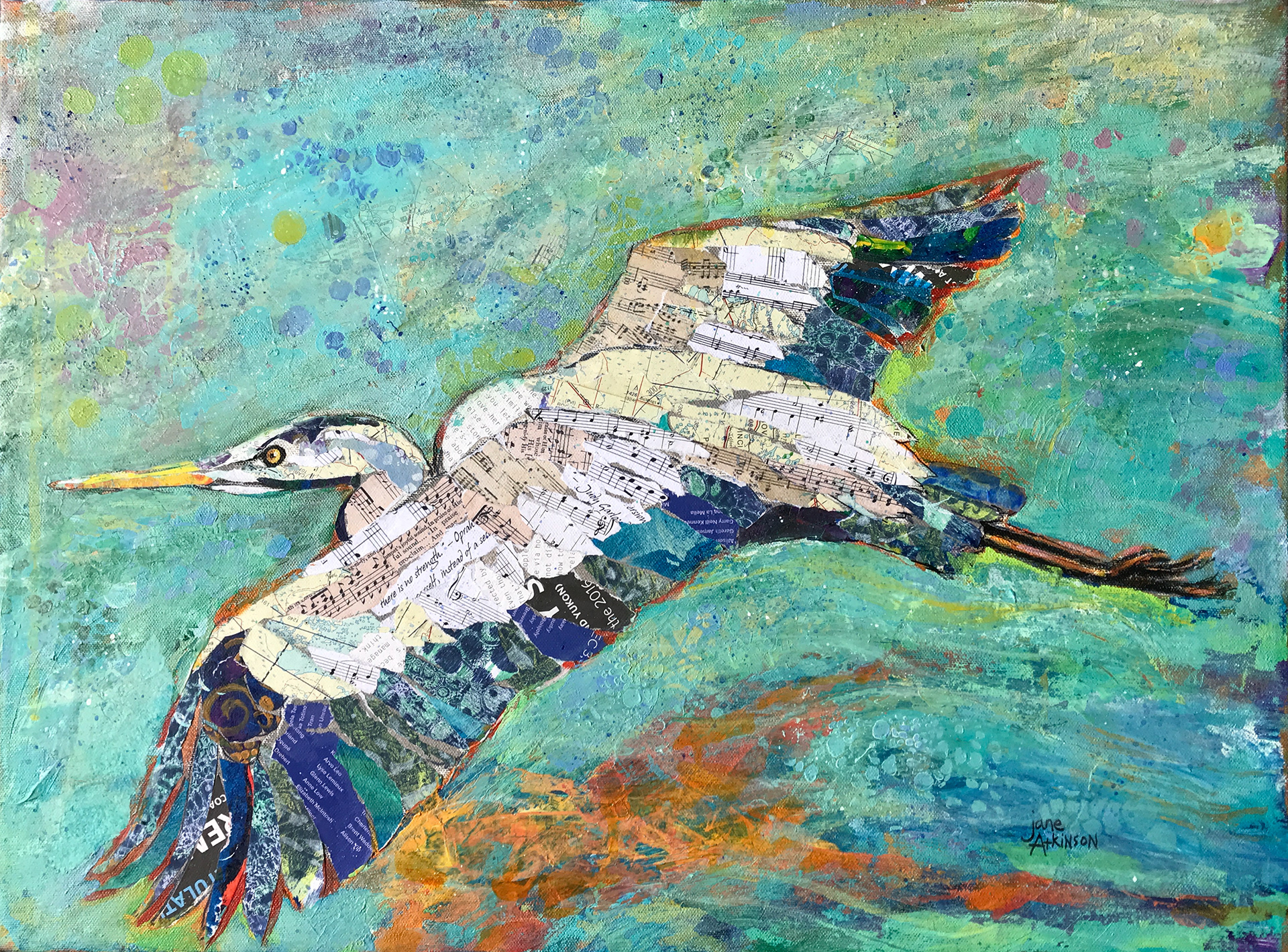 Award Winner, Over Lake Vowel, 18" d x 24"w, Mixed Media on Canvas, $475.00