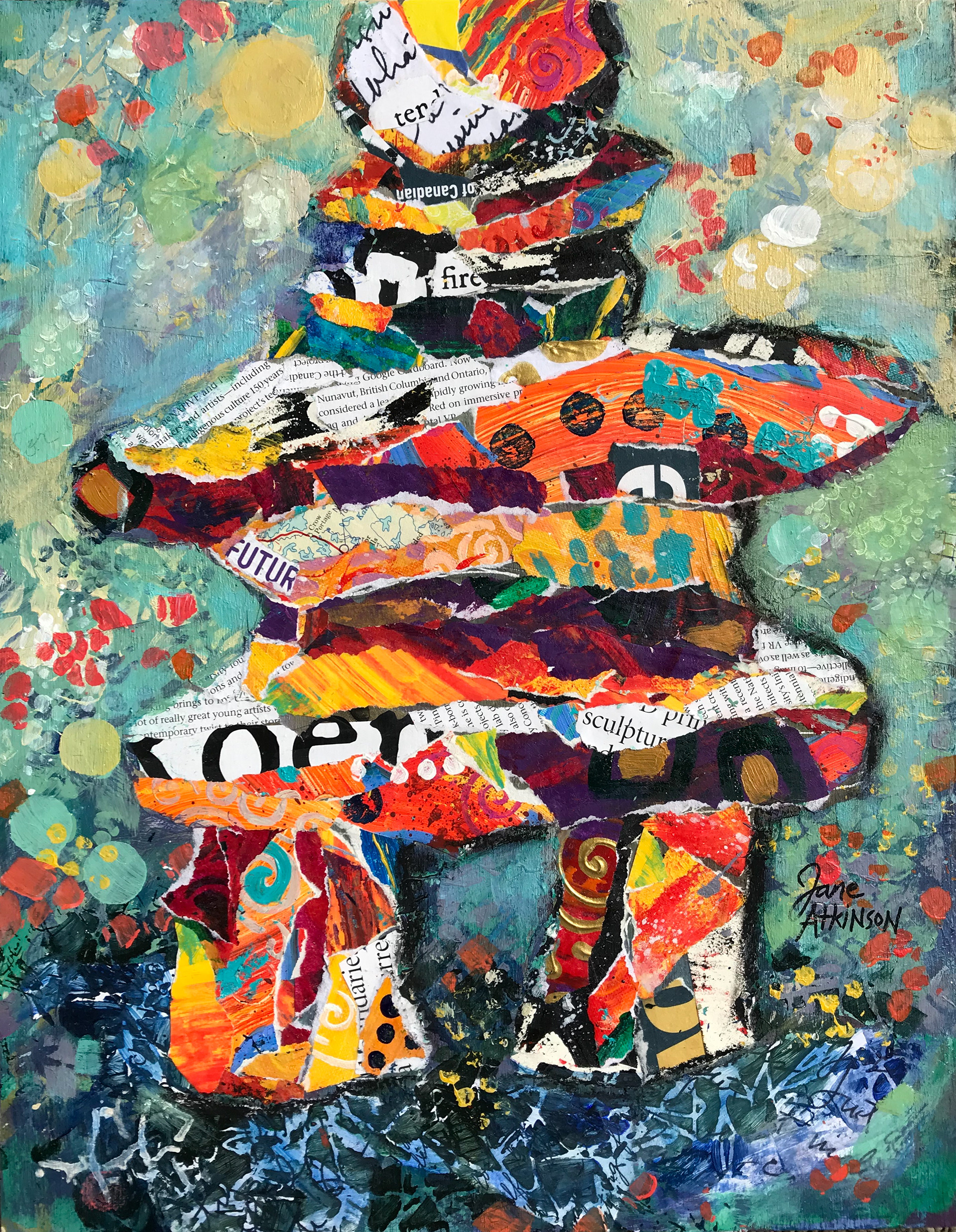 SOLD, Stone Guide, 11"w x 14"d, Mixed Media on Wood Panel