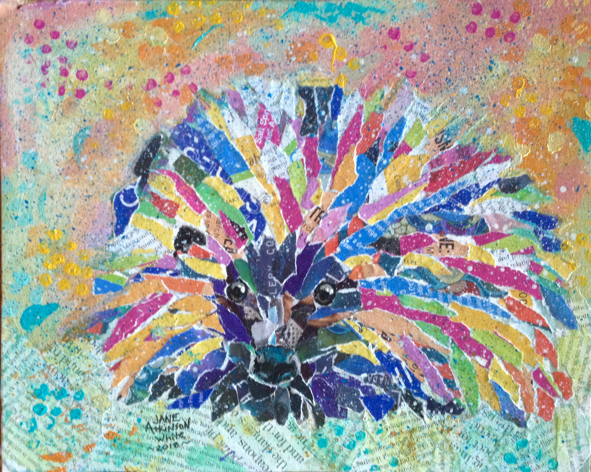 SOLD: Hedgehog, 10" x 8", Mixed Media