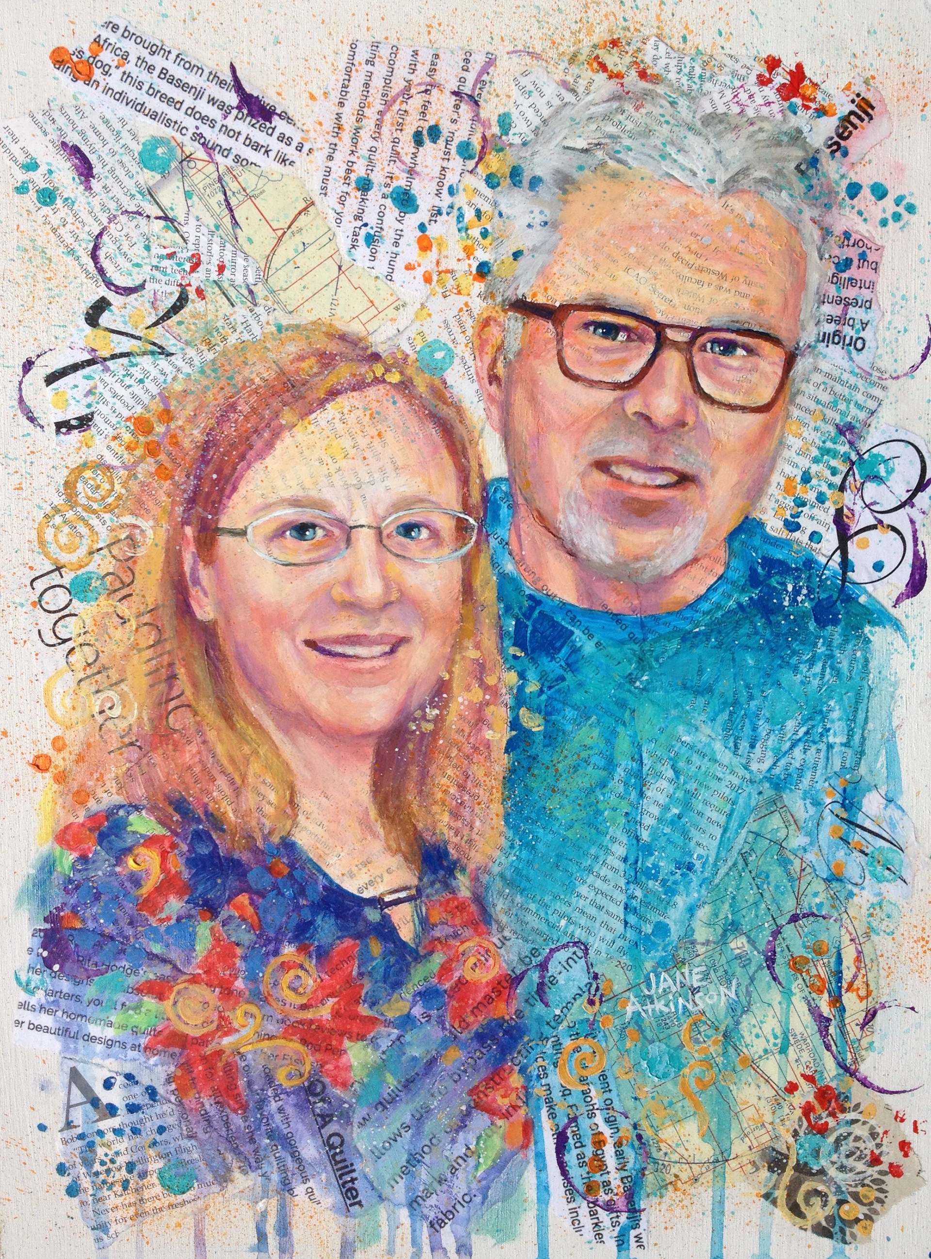 Commissioned, Paddling Together, 12" x 16", Mixed Media on Canvas