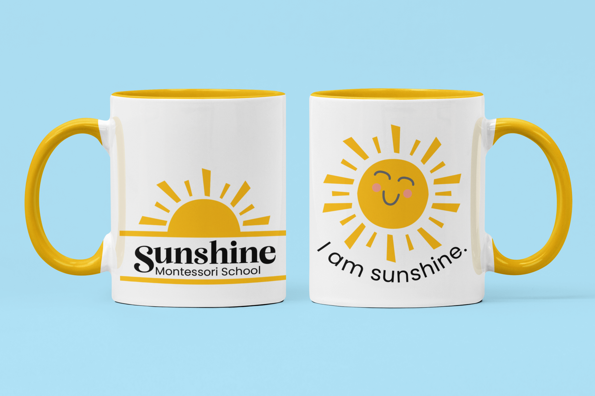 Mugs using both logo variations.