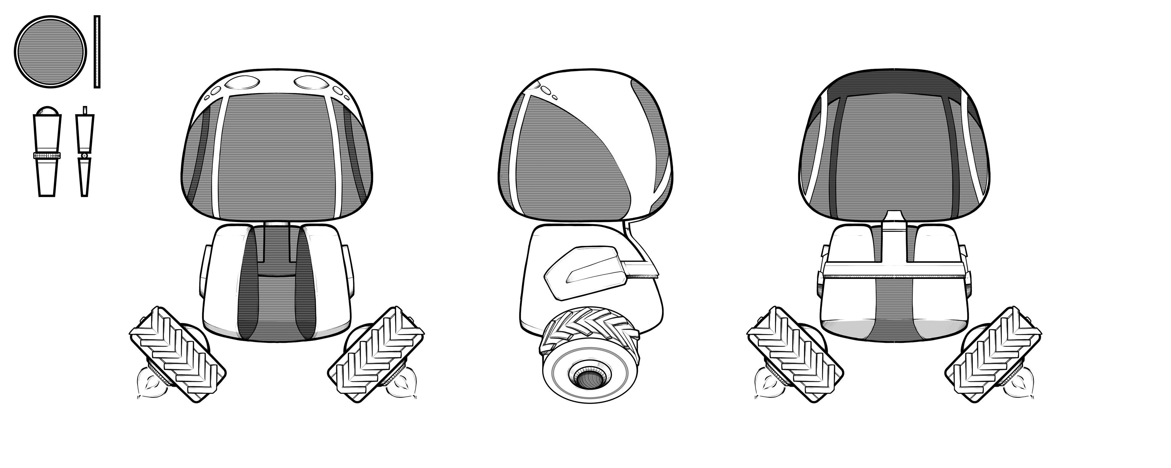 Após decidido no estilo do personagem, foi produzido o model sheet e o desenvolvimento continuou seu caminho normal, para a modelagem, escultura, texturização e animação.