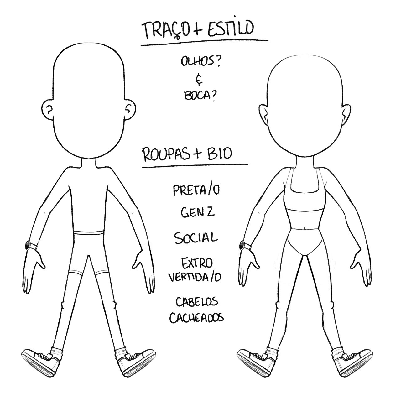 Junto de cada personagem vinha uma bio e descrição das roupas.