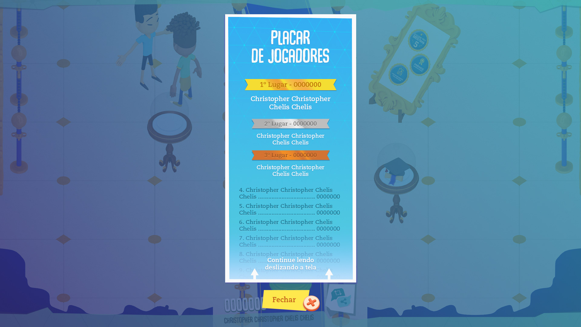 Ranking dos jogadores nos minigames espalhados pelos mapas.
