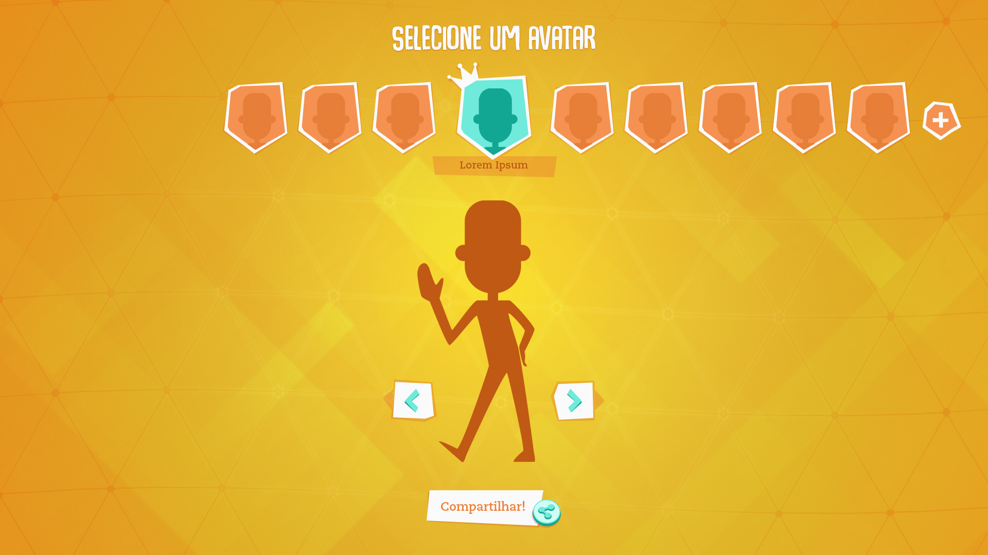 Depois o jogador escolhia seu avatar (ver seção Direção de Arte e Parcerias para ver o trabalho em Character Design feito nessa parte)