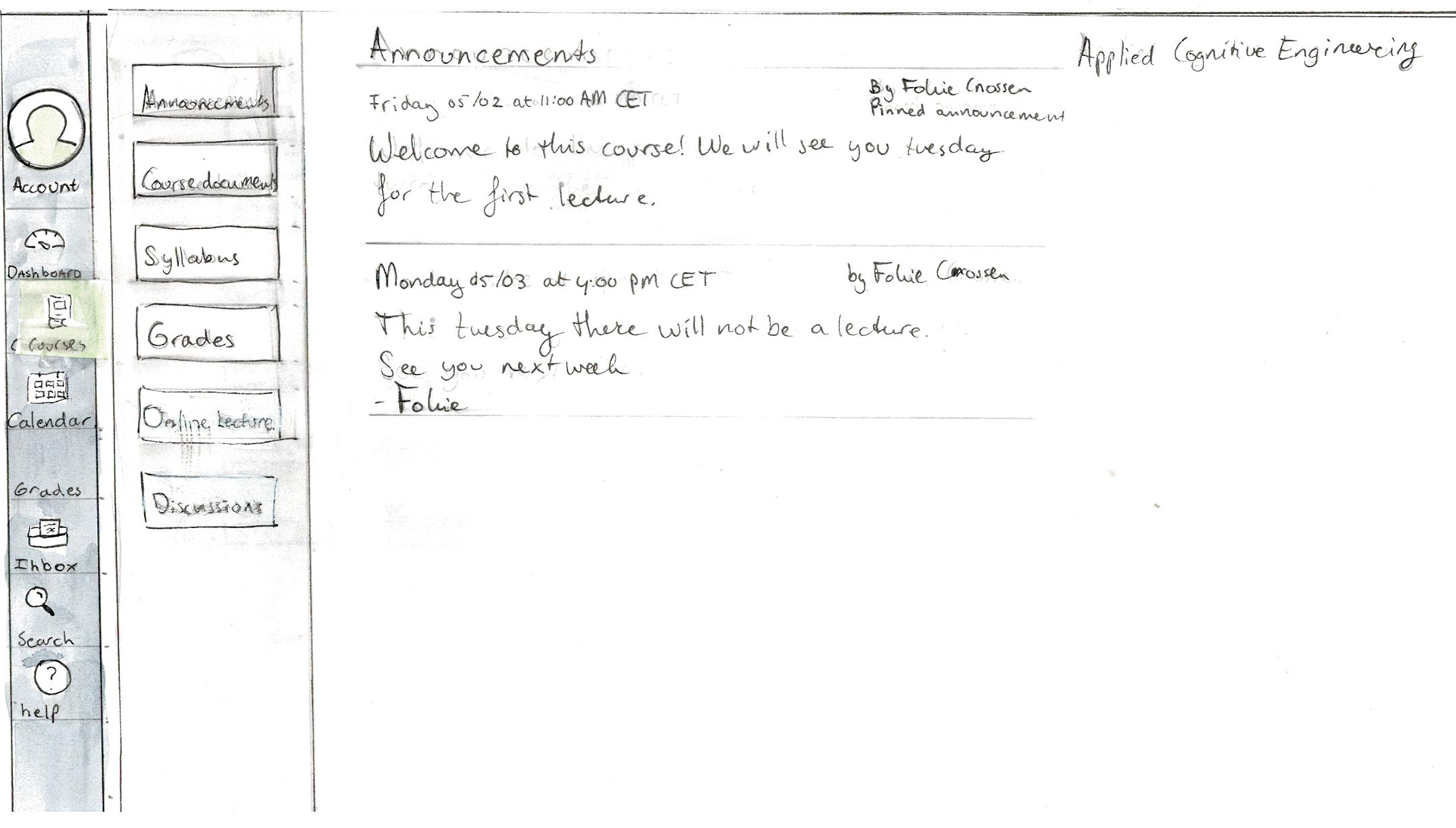 Student view of announcements