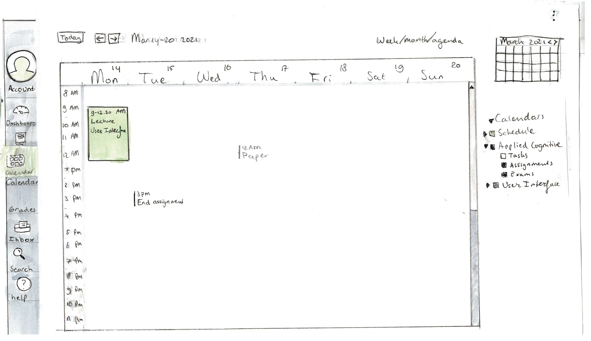 Student view of calendar