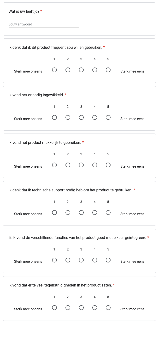 Part 1 of the SUS usability questionnaire
