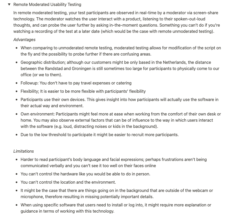 Example remote usability testing summary
