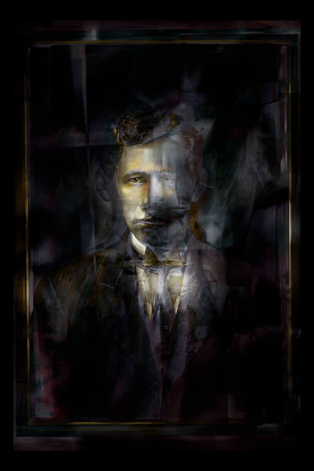 Recalled Portrait #16 "Portrait of an unidentified young man [189-?]"  Original photograph by Tsunenojo [Paul] Okamura, New Westminster Museum and Archives, Ihp5953)