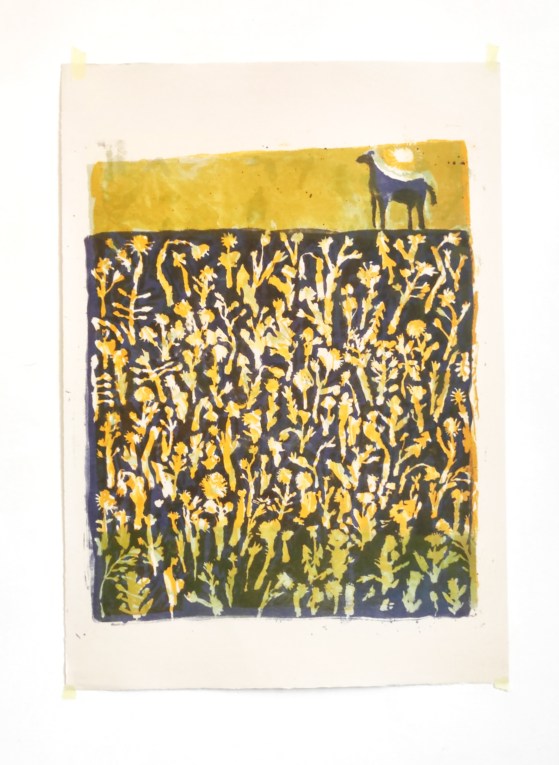 Flowers and horse, lithography, 2021