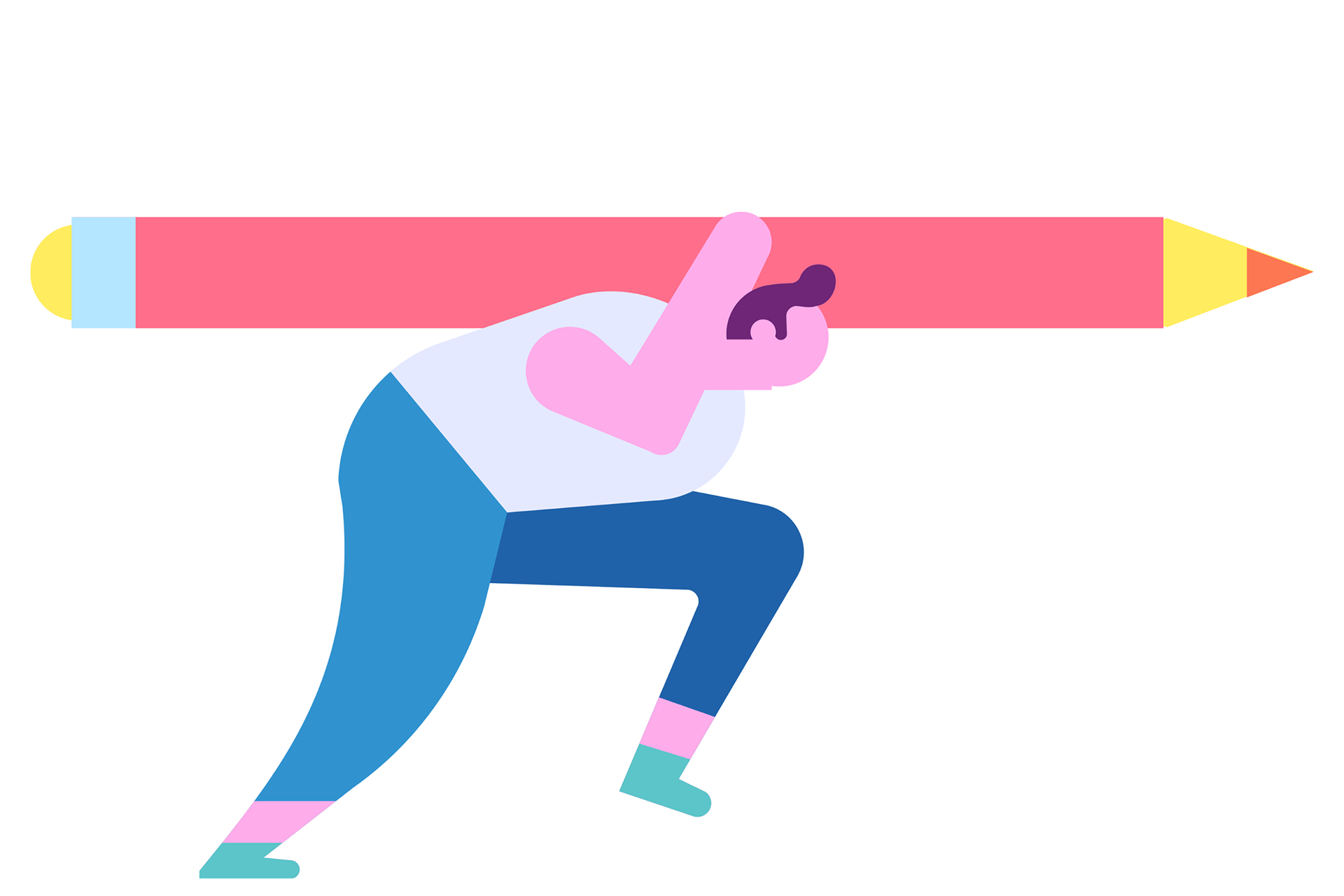 Ilustração mostra um homem branco, curvado, carregando um enorme lápis nas costas.