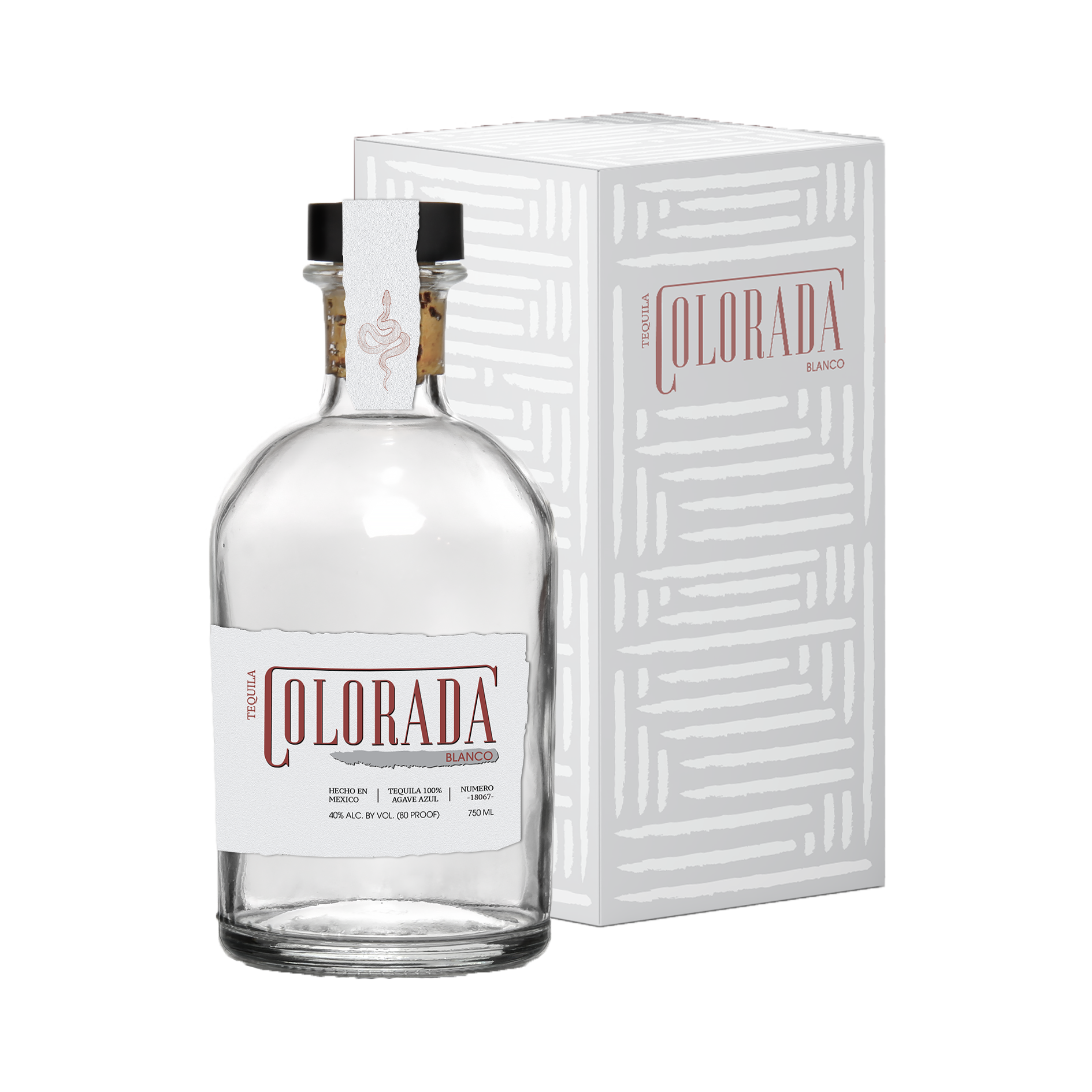 Bottle and box design for Tequila Colorada Blanco