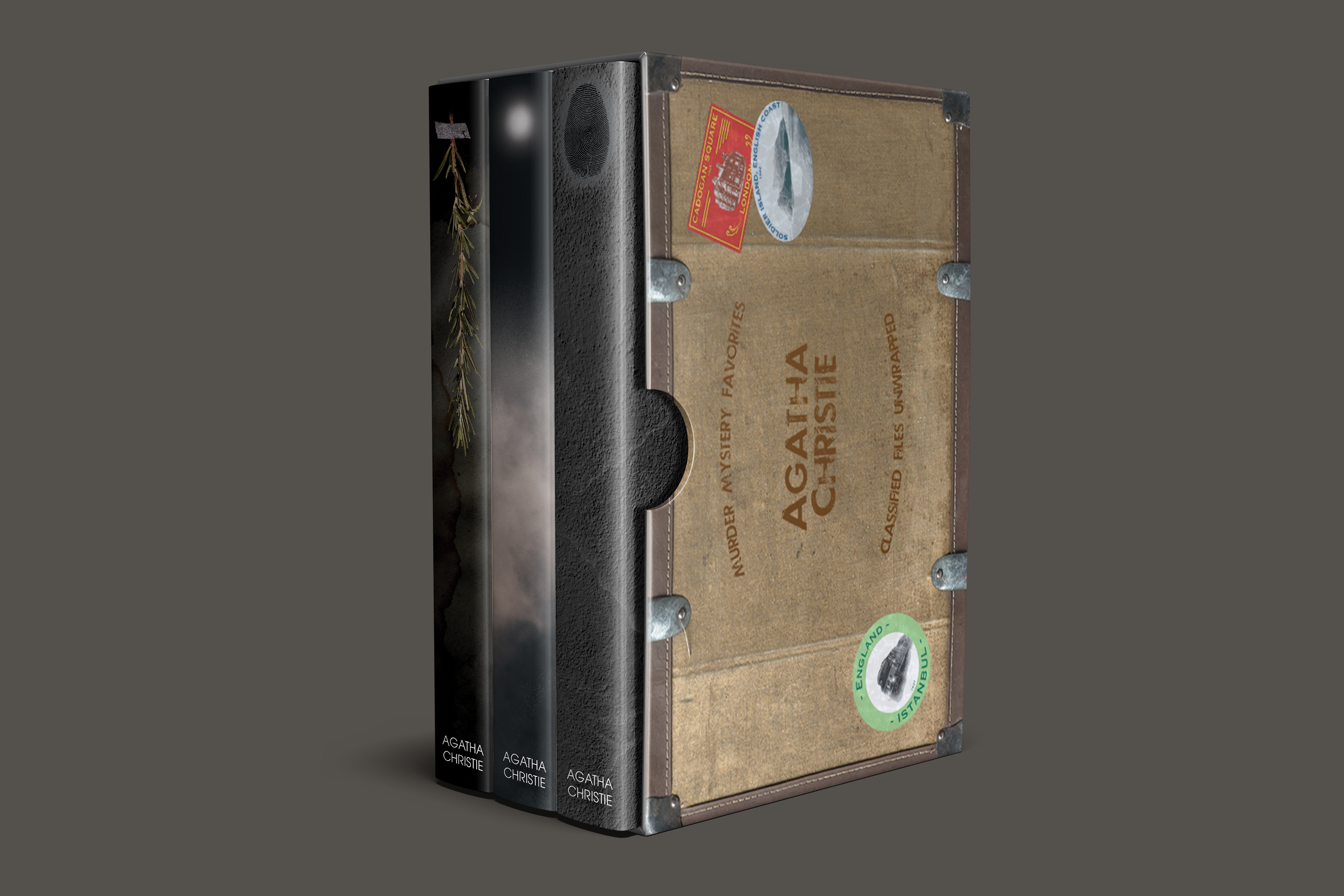 Three Agatha Christie books inside their box set