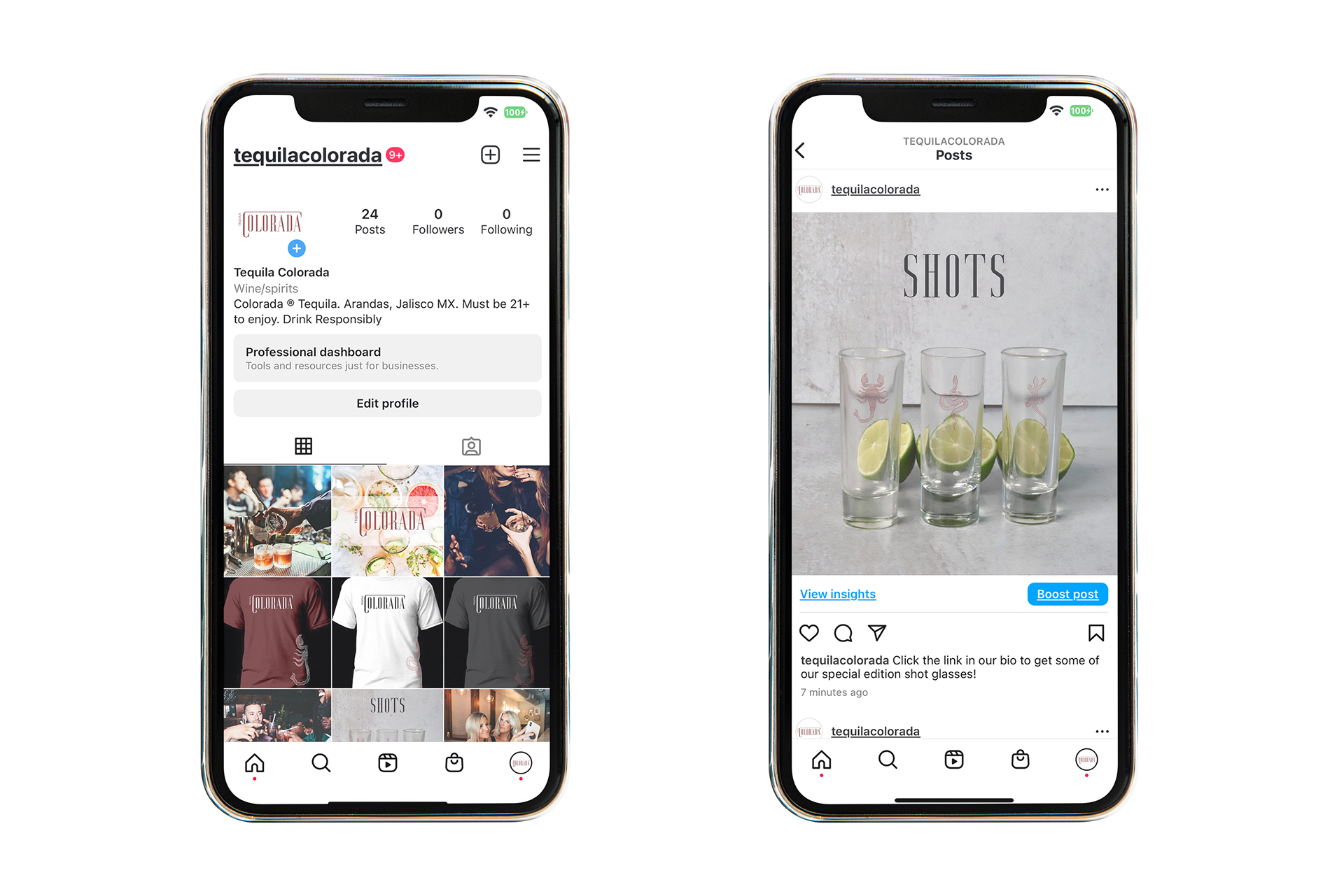 Social media mockup for Tequila Colorada's Instagram